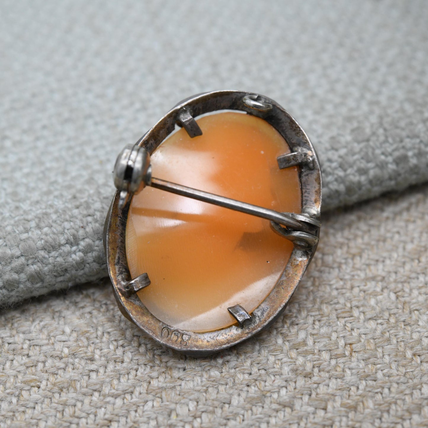 Vintage European Silver Cameo Brooch - Carved Shell Woman Profile Portrait | Gift for Her