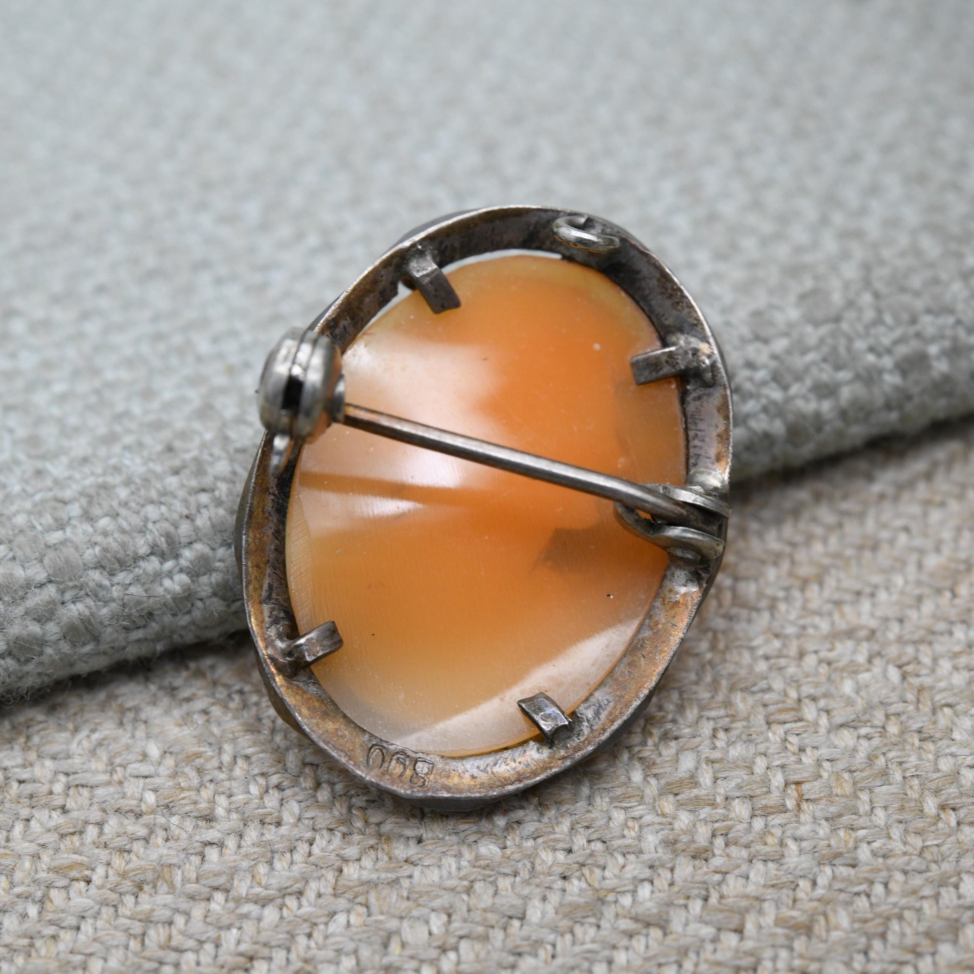 Vintage European Silver Cameo Brooch - Carved Shell Woman Profile Portrait | Gift for Her