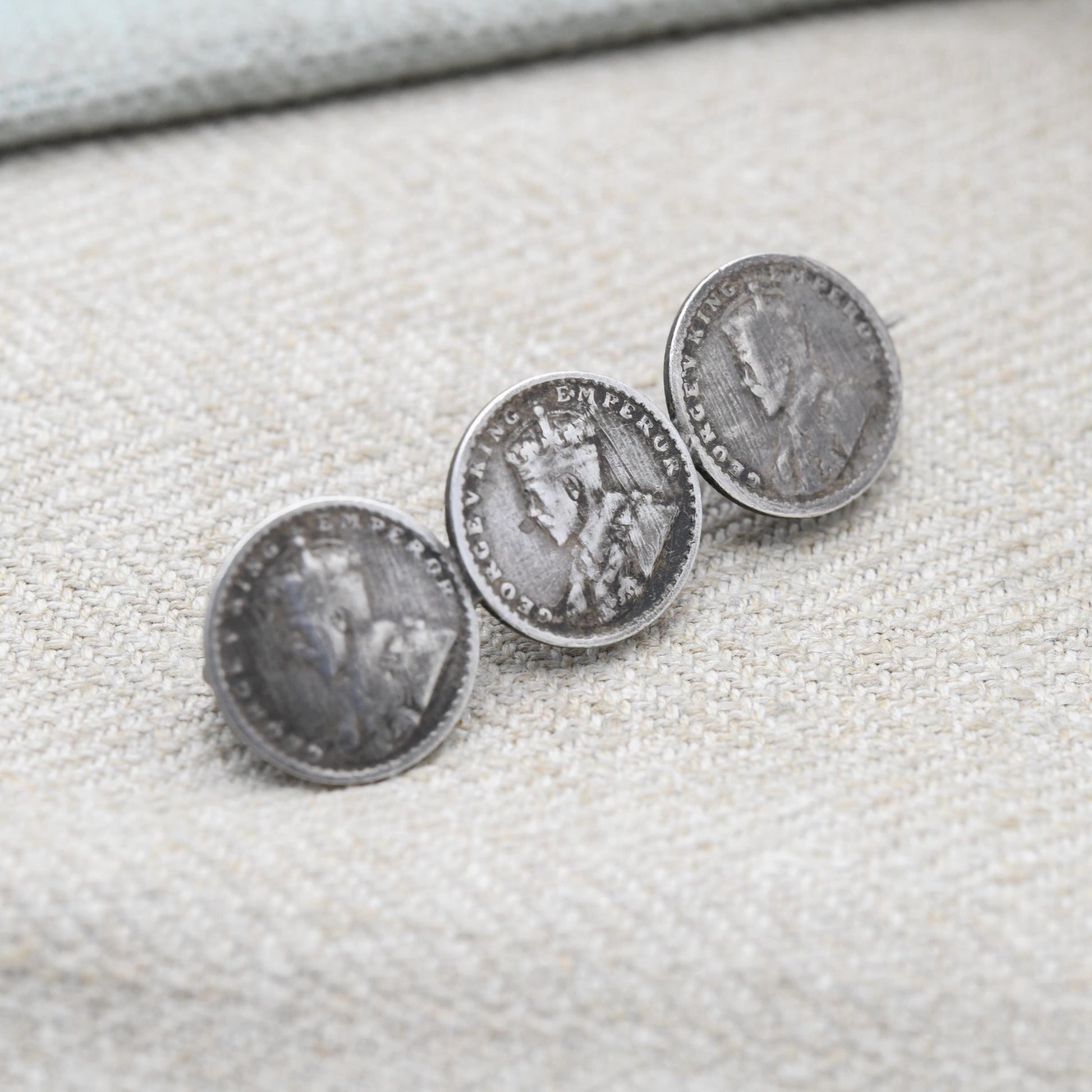 Antique Silver George V Two Annas Three Coin Bar Brooch - 1917 Emperor of India Coin Collection