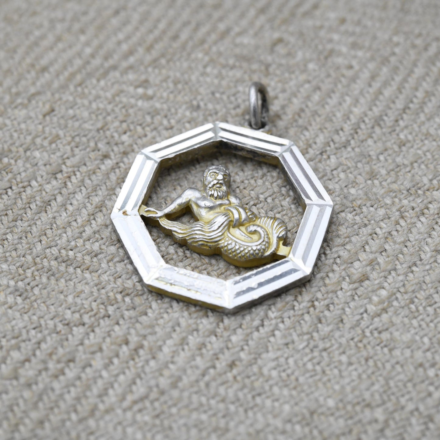Vintage Sterling Silver Aquarius Pendant - Water Jug Merman l Zodiac Star Sign Symbol | Mid-Century | January February Birthday Gift