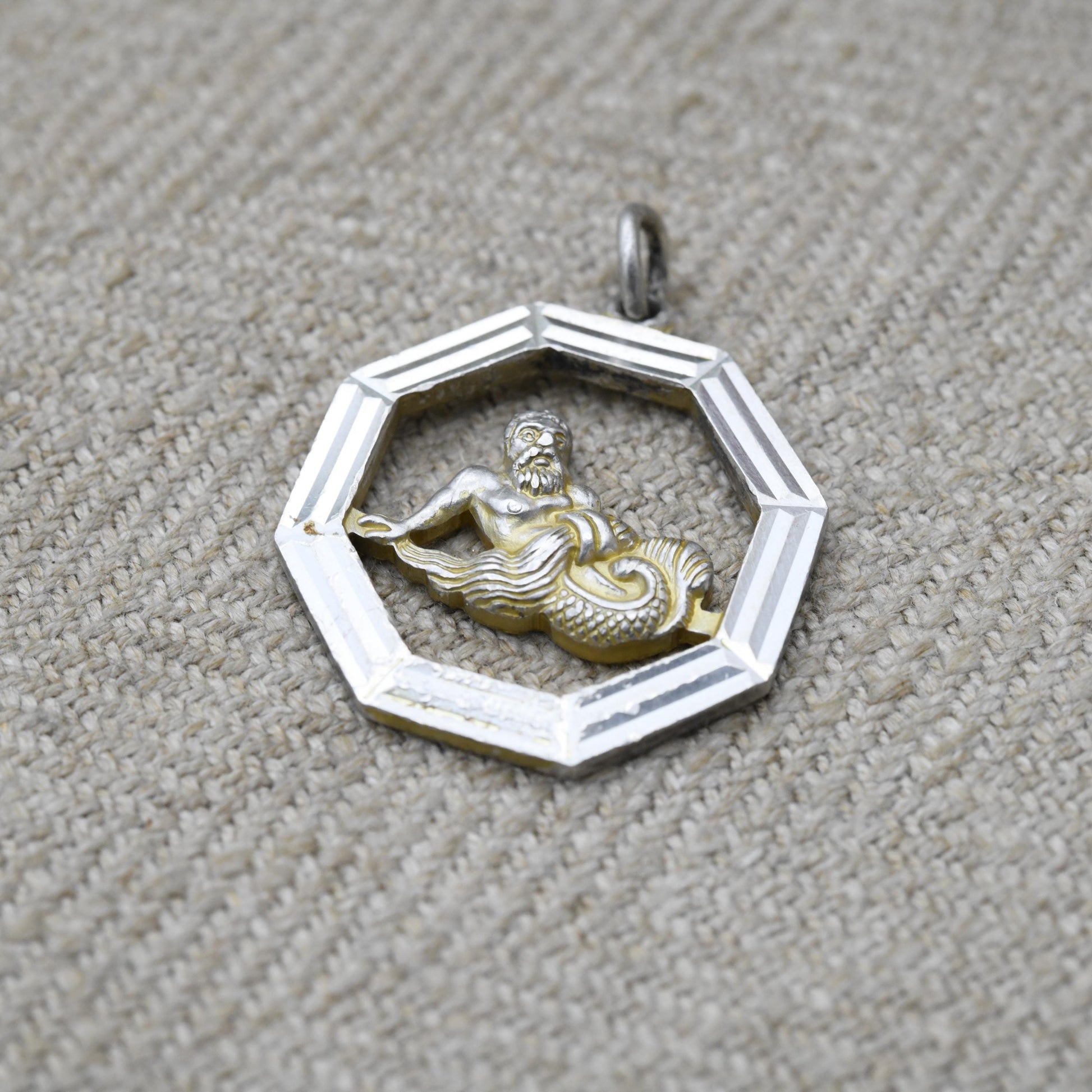 Vintage Sterling Silver Aquarius Pendant - Water Jug Merman l Zodiac Star Sign Symbol | Mid-Century | January February Birthday Gift
