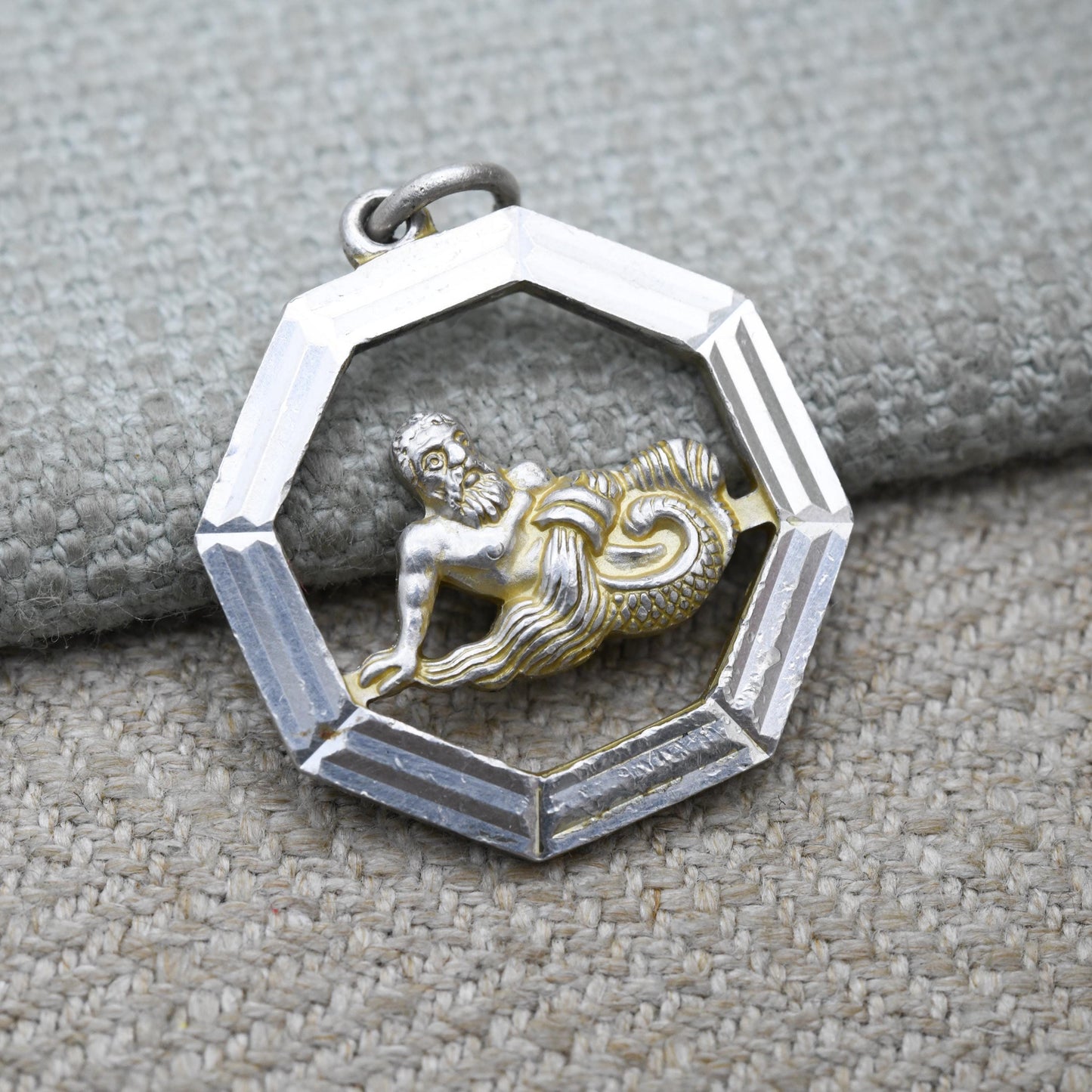 Vintage Sterling Silver Aquarius Pendant - Water Jug Merman l Zodiac Star Sign Symbol | Mid-Century | January February Birthday Gift