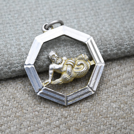 Vintage Sterling Silver Aquarius Pendant - Water Jug Merman l Zodiac Star Sign Symbol | Mid-Century | January February Birthday Gift
