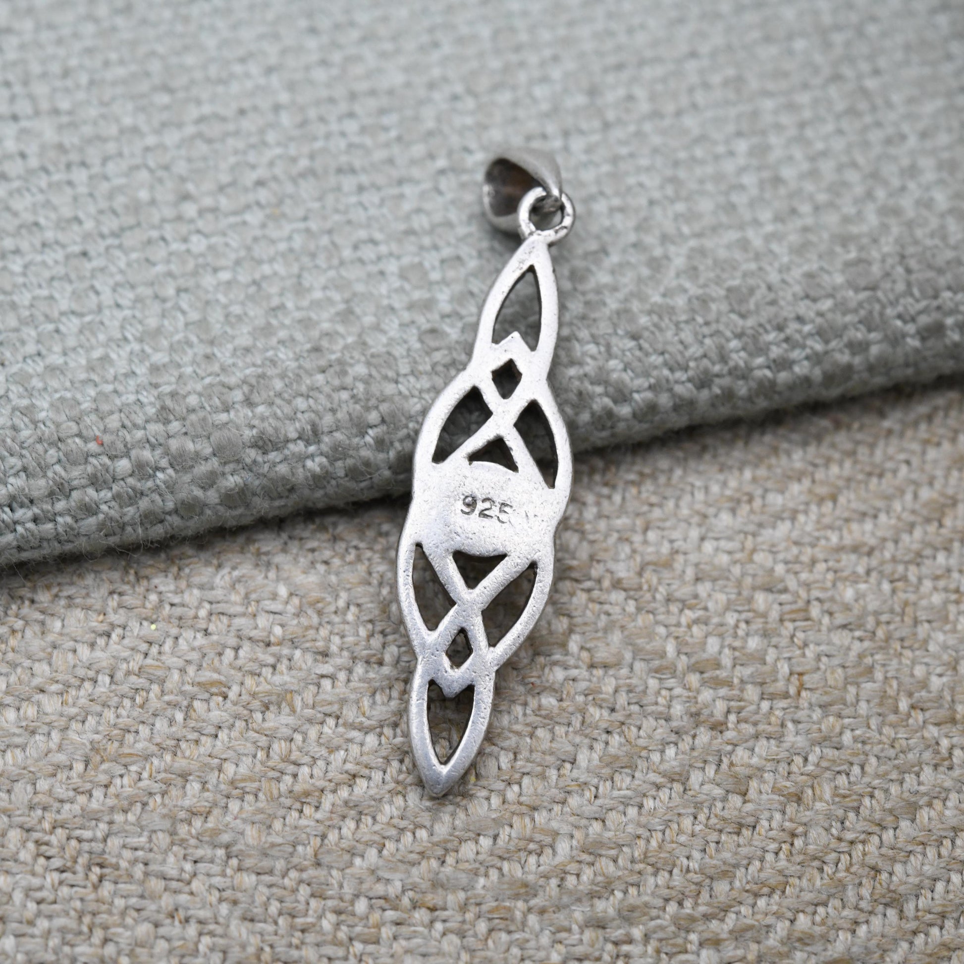 Vintage Sterling Silver Onyx Celtic Knot Pendant - Black Gemstone Jewellery | Small Openwork Pendant for Charm Necklace