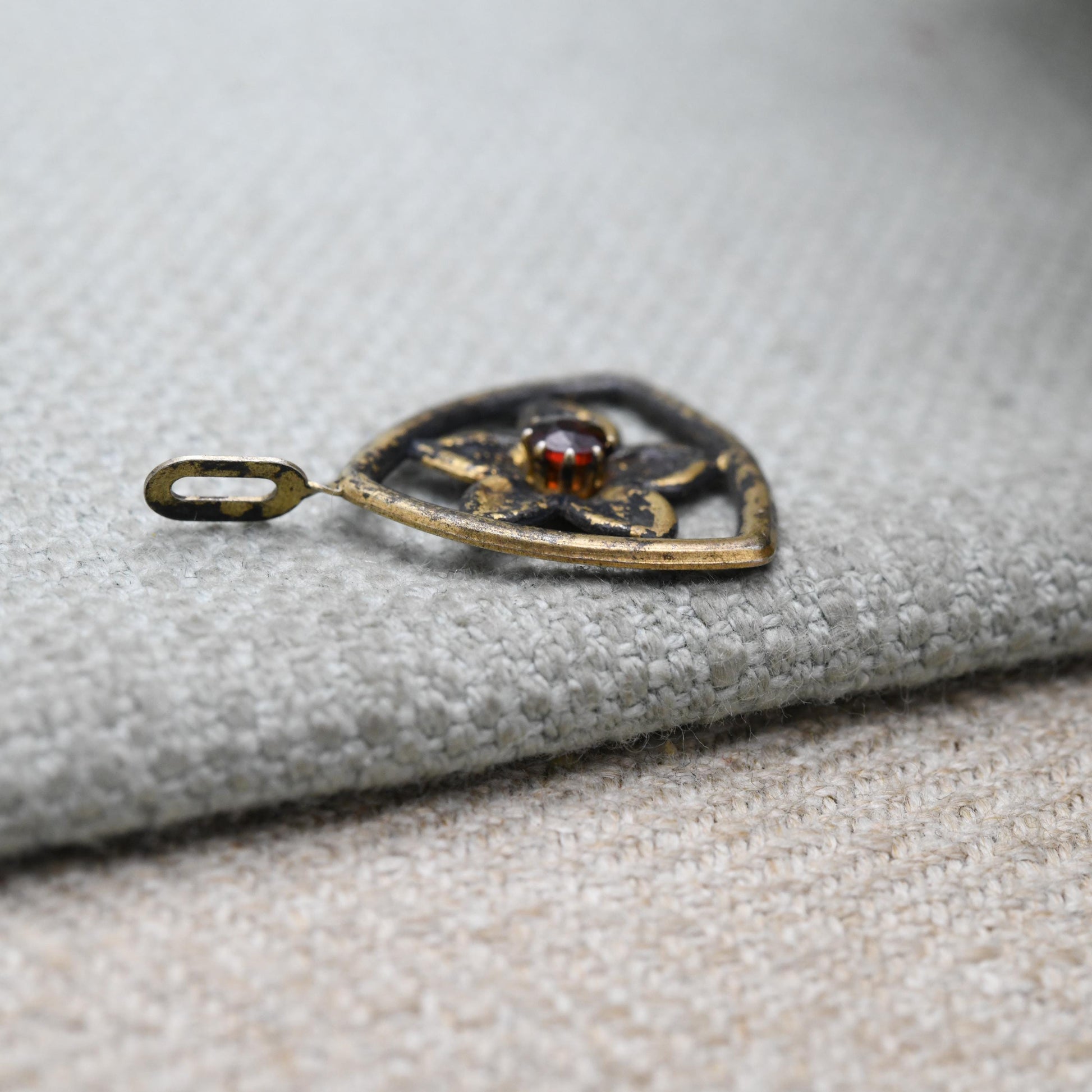 Vintage Sterling Silver Gold Plated Rose Flower Red Stone Pendant - Pretty Textured Flower Jewellery | Gift for Pendant Necklace