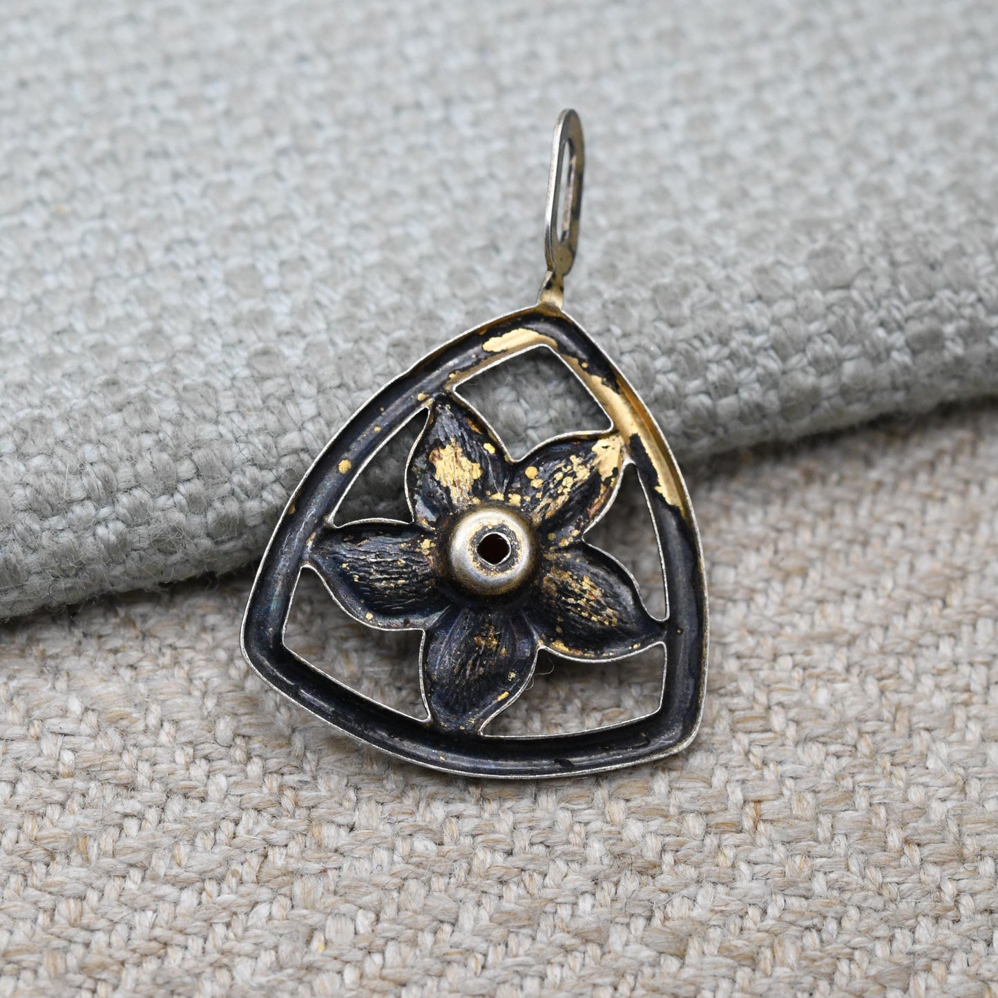 Vintage Sterling Silver Gold Plated Rose Flower Red Stone Pendant - Pretty Textured Flower Jewellery | Gift for Pendant Necklace