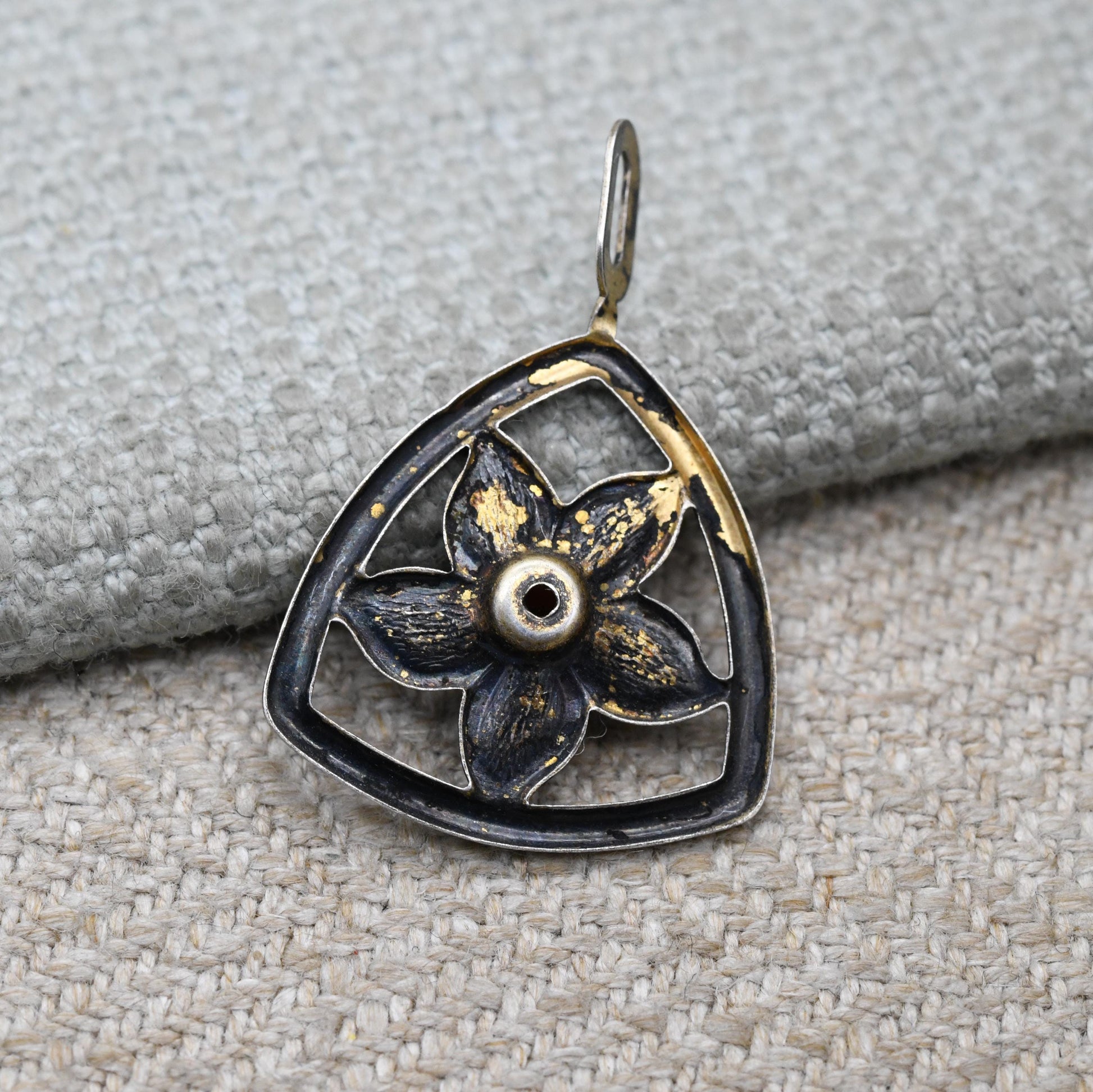 Vintage Sterling Silver Gold Plated Rose Flower Red Stone Pendant - Pretty Textured Flower Jewellery | Gift for Pendant Necklace