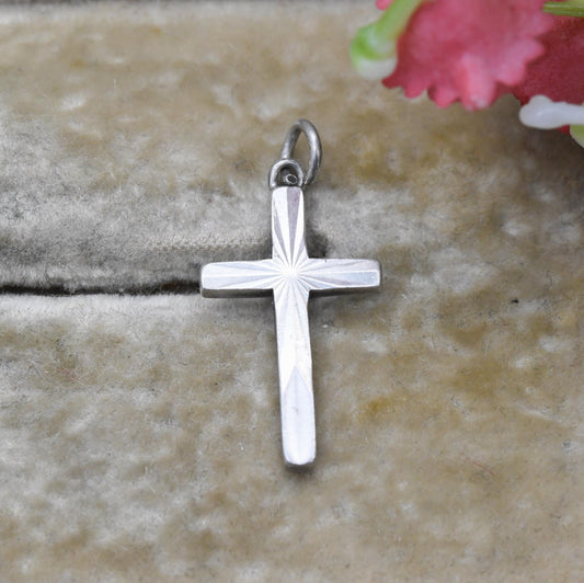 Vintage Sterling Silver Cross Pendant - Religious Gift | Geometric Pattern | Christian Necklace