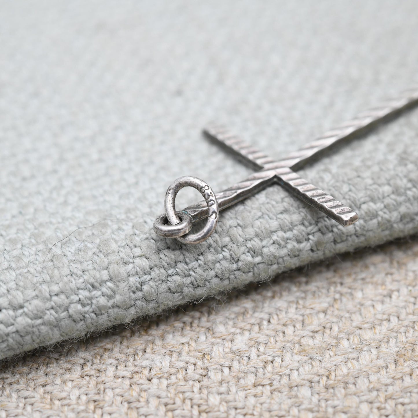 Vintage Sterling Silver Ridged Cross Pendant - Religious Gift for Christian Necklace