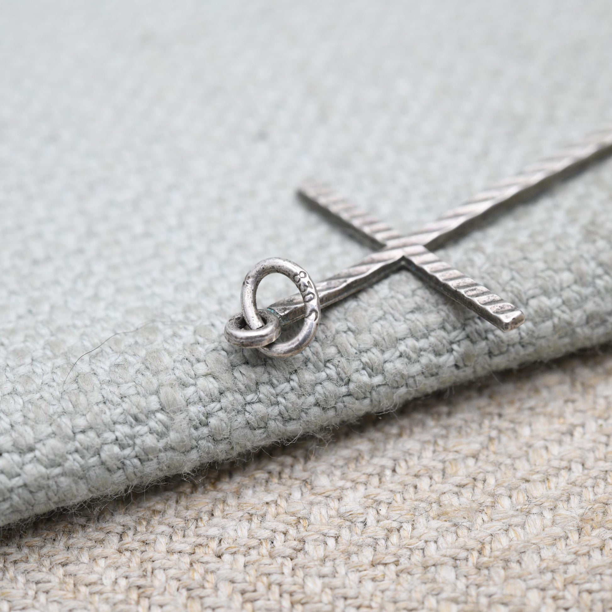 Vintage Sterling Silver Ridged Cross Pendant - Religious Gift for Christian Necklace