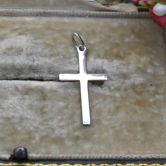 Vintage Sterling Silver Small Cross Pendant - Religious Gift | Little Plain Cross | Christian Necklace