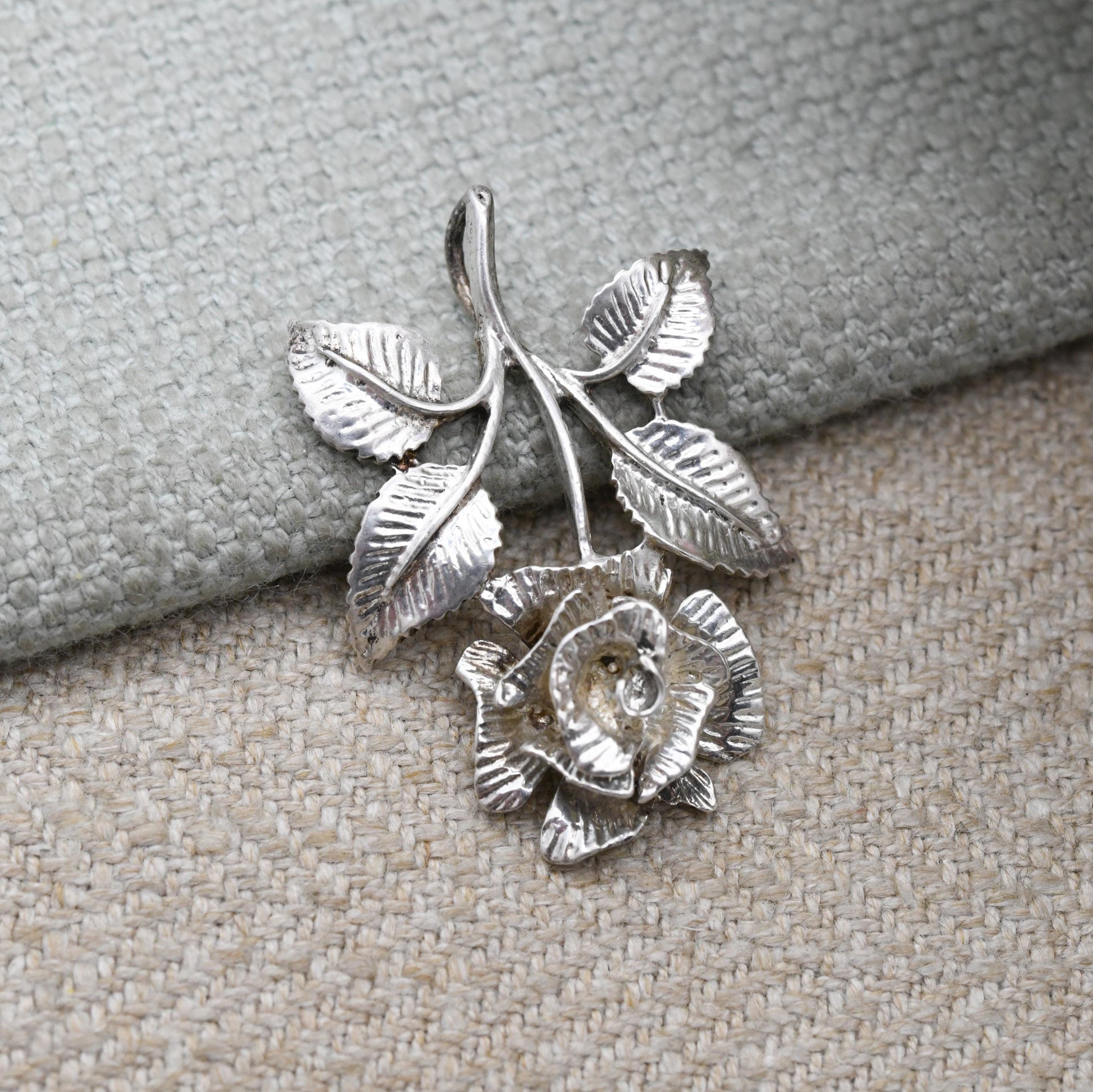 Vintage Sterling Silver Rose Flower Pendant - Pretty Mid-Century Textured Flower Jewellery | Gift for Her