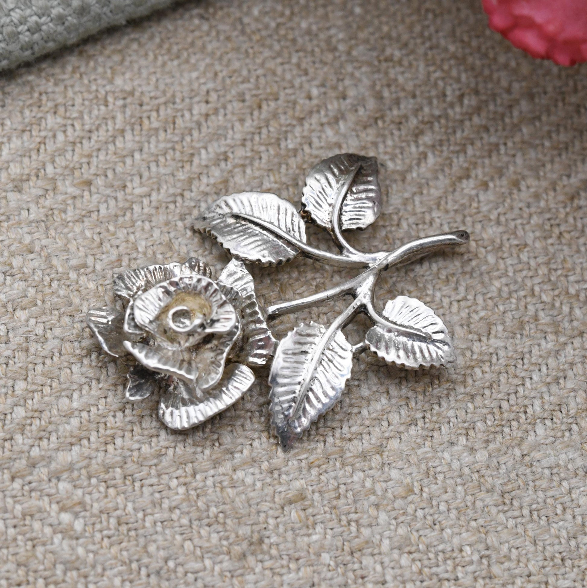 Vintage Sterling Silver Rose Flower Pendant - Pretty Mid-Century Textured Flower Jewellery | Gift for Her