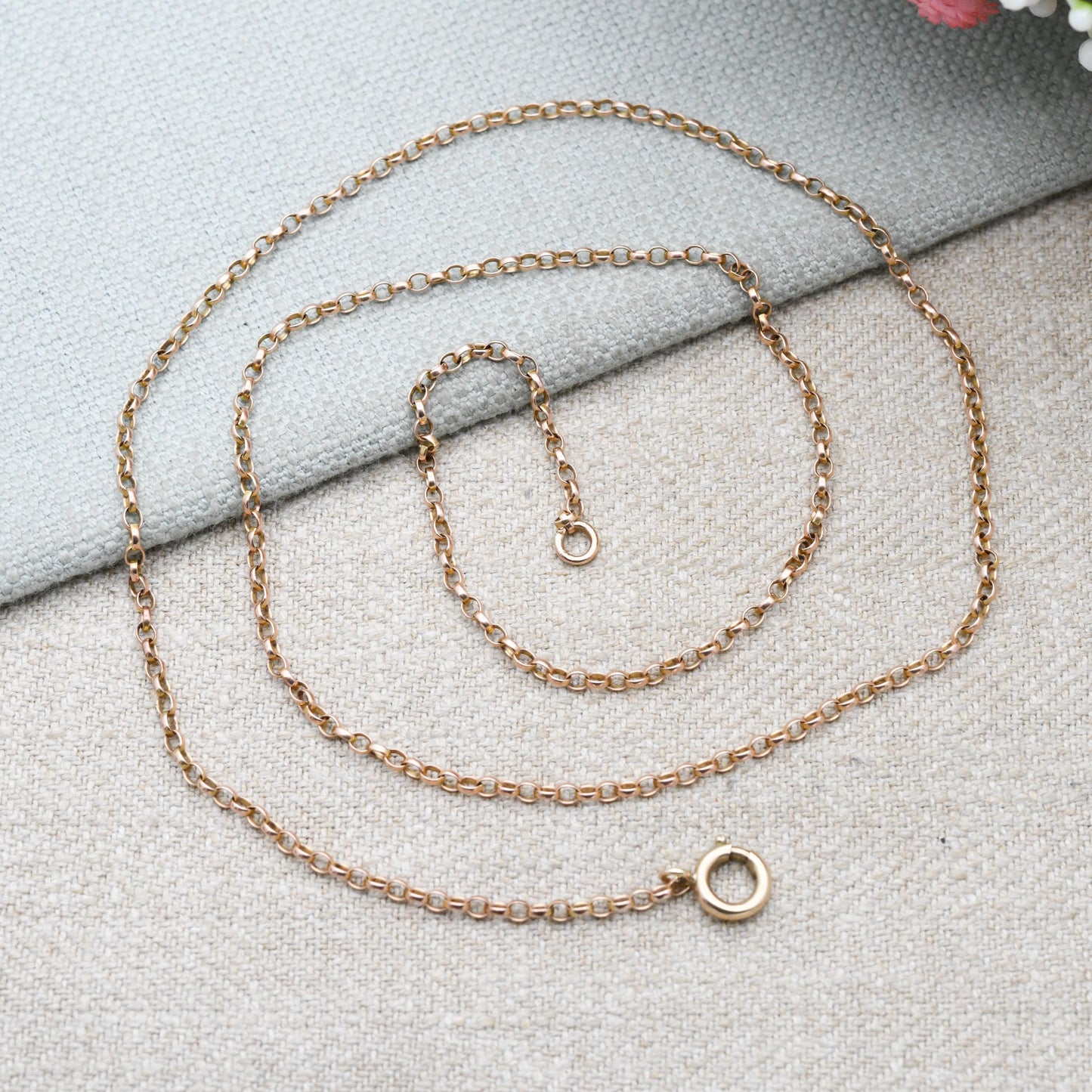 Antique 9ct Gold Belcher Chain Necklace c. 1920s - Cable Link Unisex Yellow Gold Everyday Jewellery | 24" | 62cm