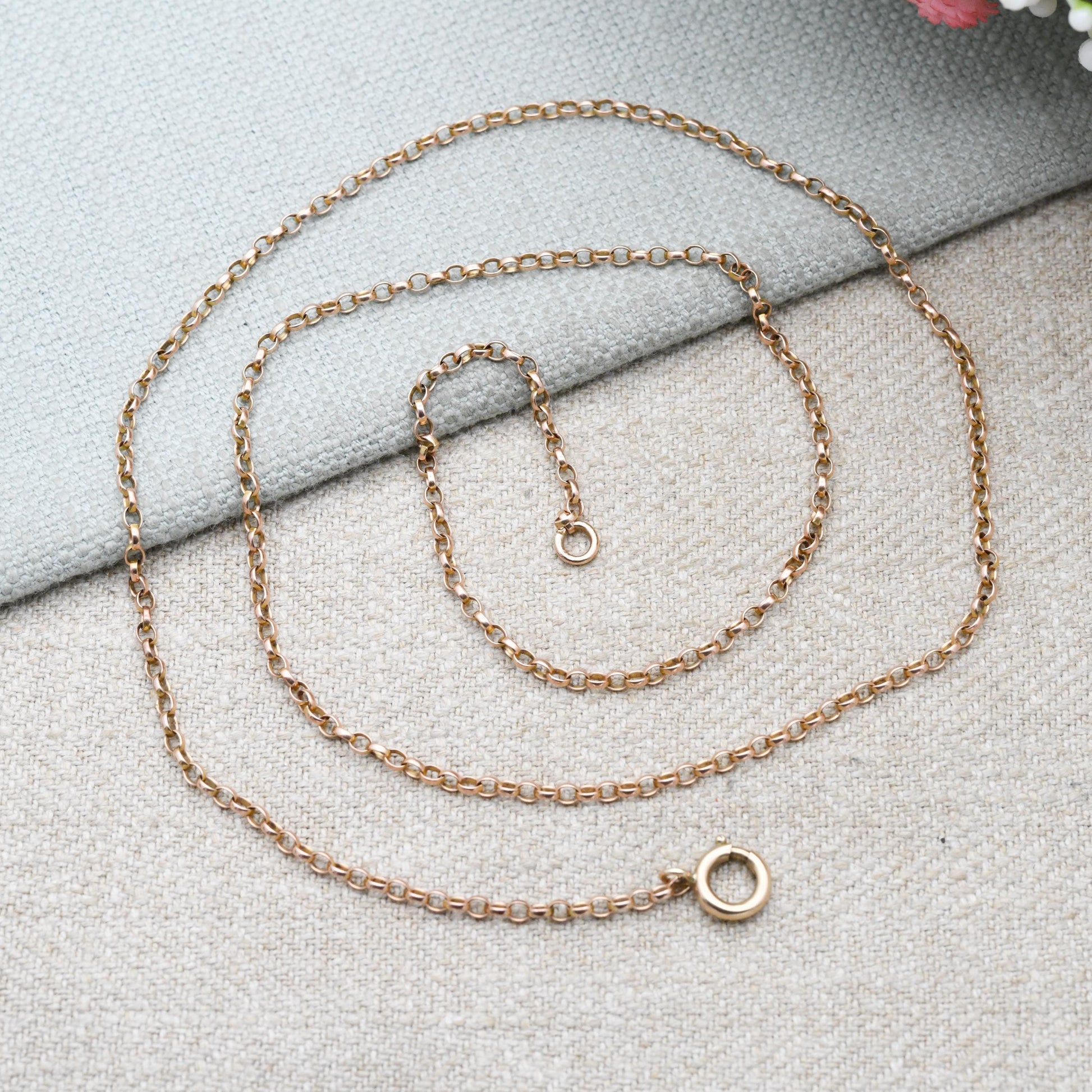 Antique 9ct Gold Belcher Chain Necklace c. 1920s - Cable Link Unisex Yellow Gold Everyday Jewellery | 24" | 62cm