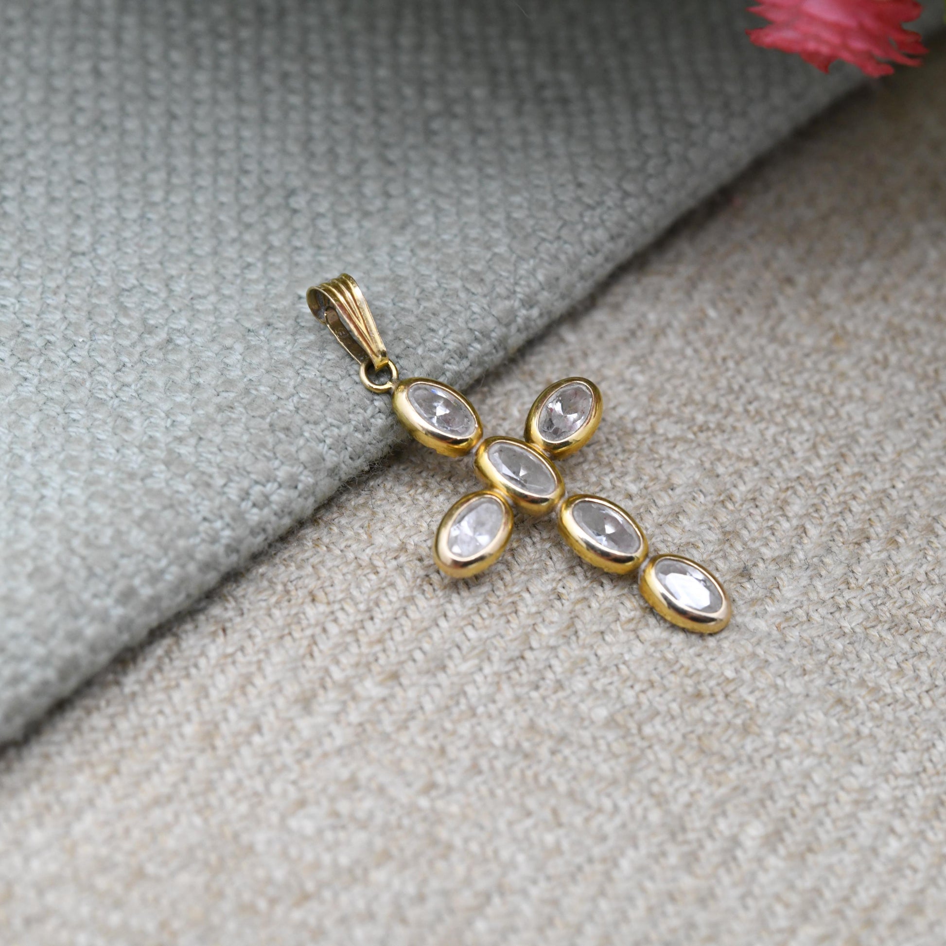 Vintage 9ct Gold and Gemstone Cross Pendant c. 1990s