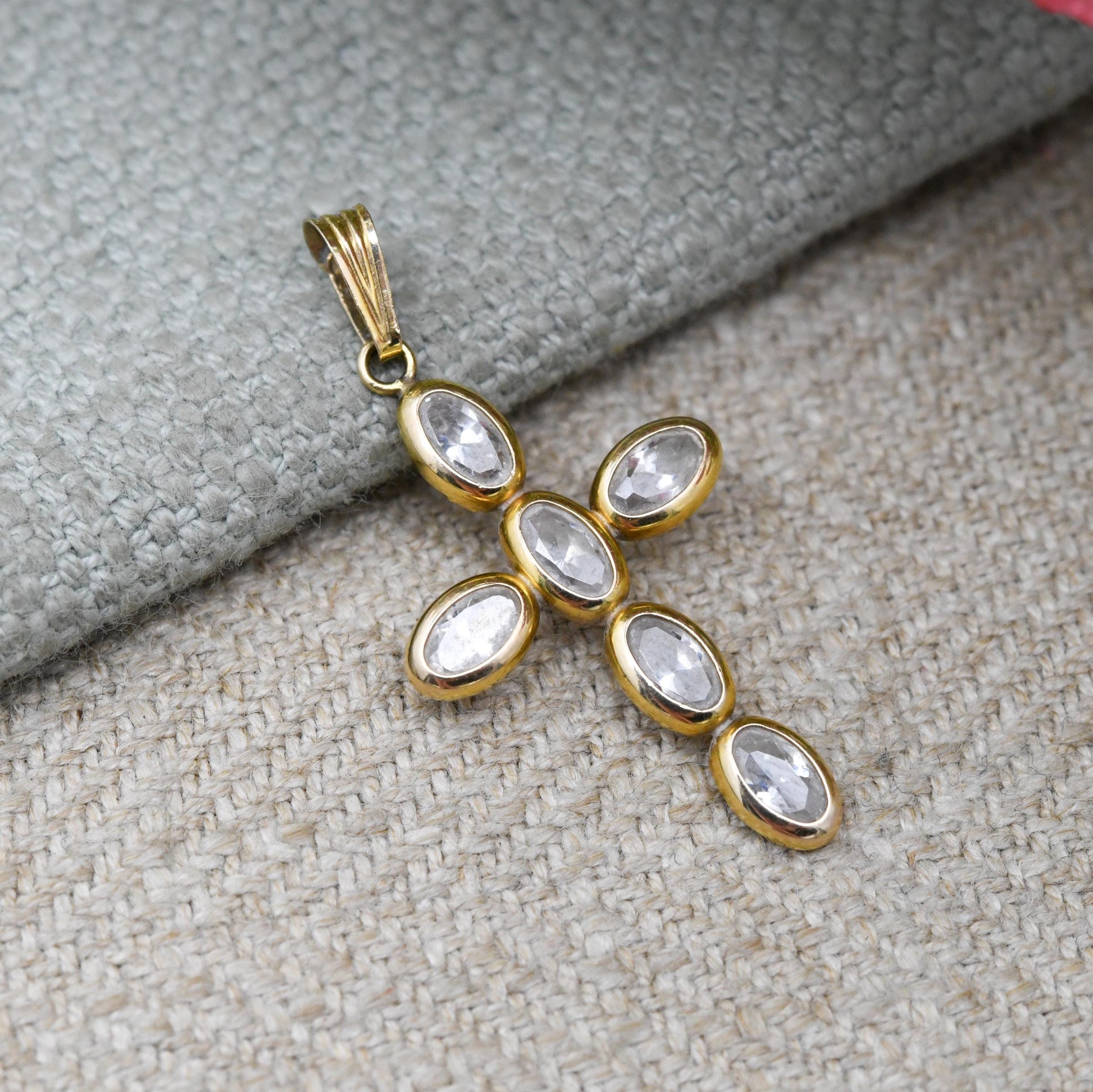 Vintage 9ct Gold and Gemstone Cross Pendant c. 1990s