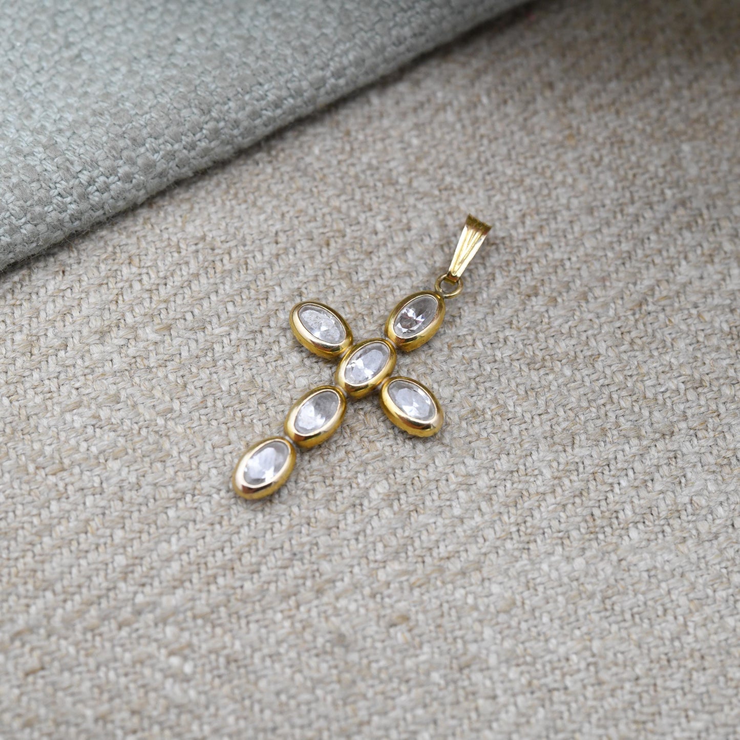 Vintage 9ct Gold and Gemstone Cross Pendant c. 1990s