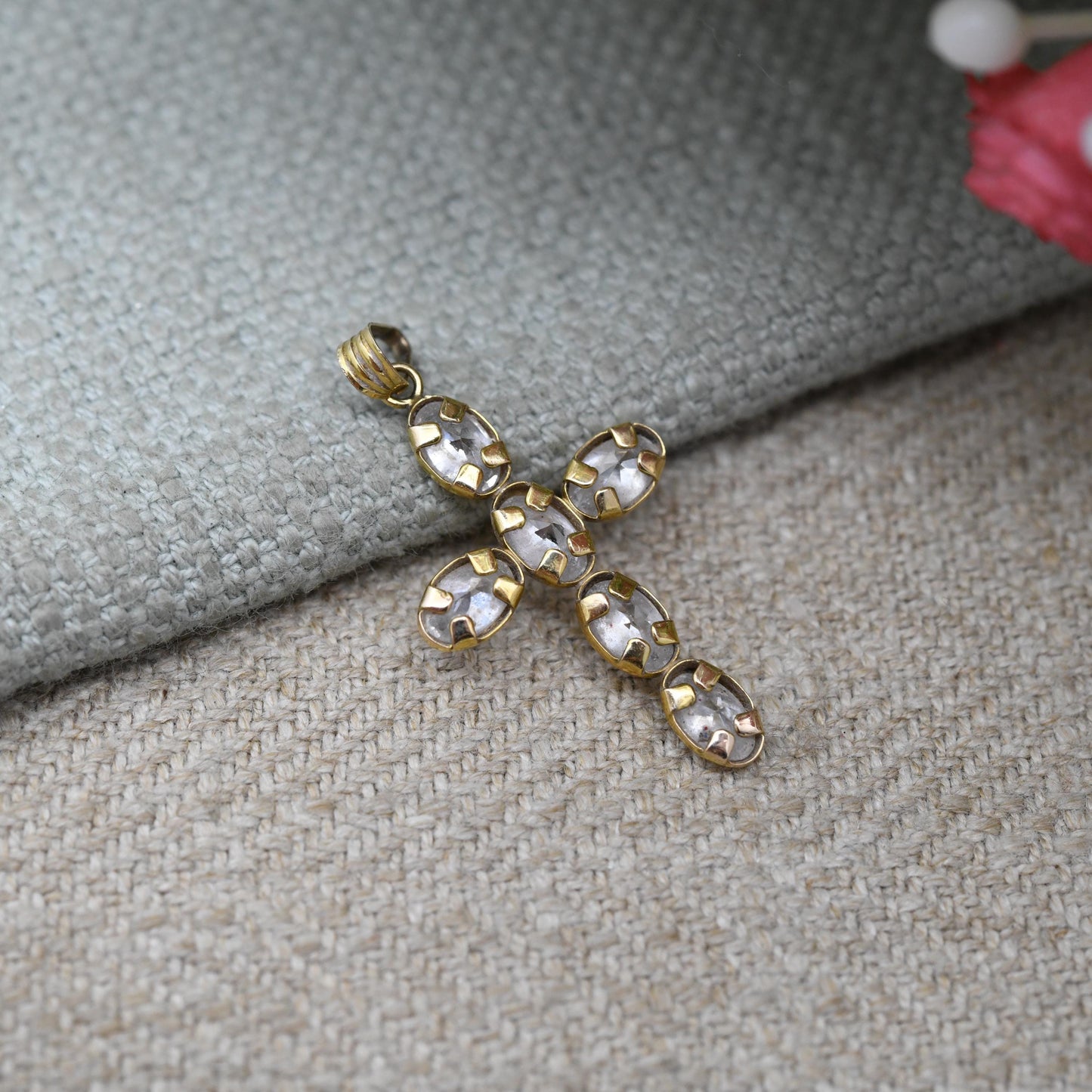 Vintage 9ct Gold and Gemstone Cross Pendant c. 1990s