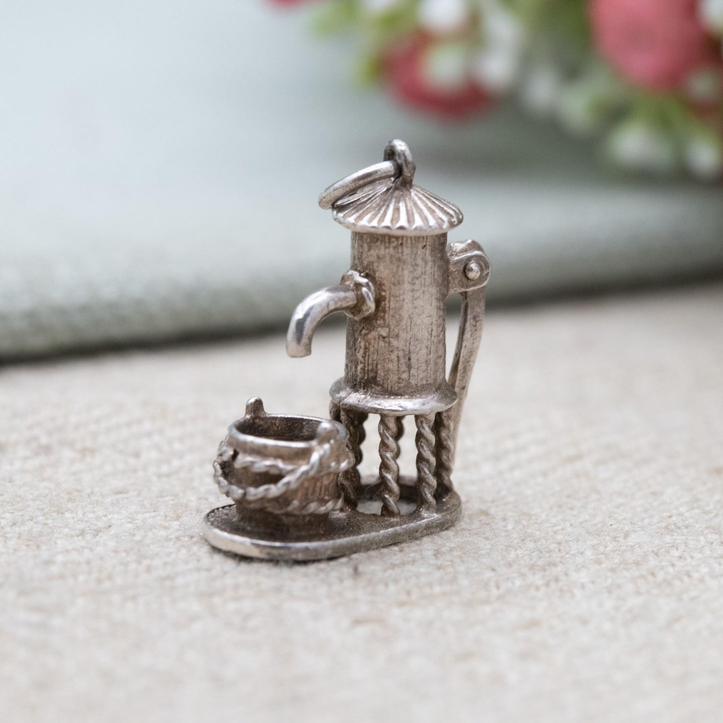 Vintage Sterling Silver Moving Water Pump Charm Pendant - Articulated Water Bucket | Gift for Charm Bracelet