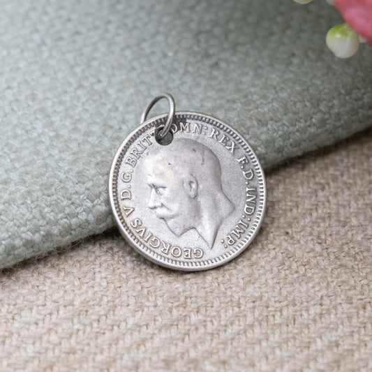 Vintage Silver George V Three Pence 1932 Coin Charm Pendant - Silver Coin Jewellery