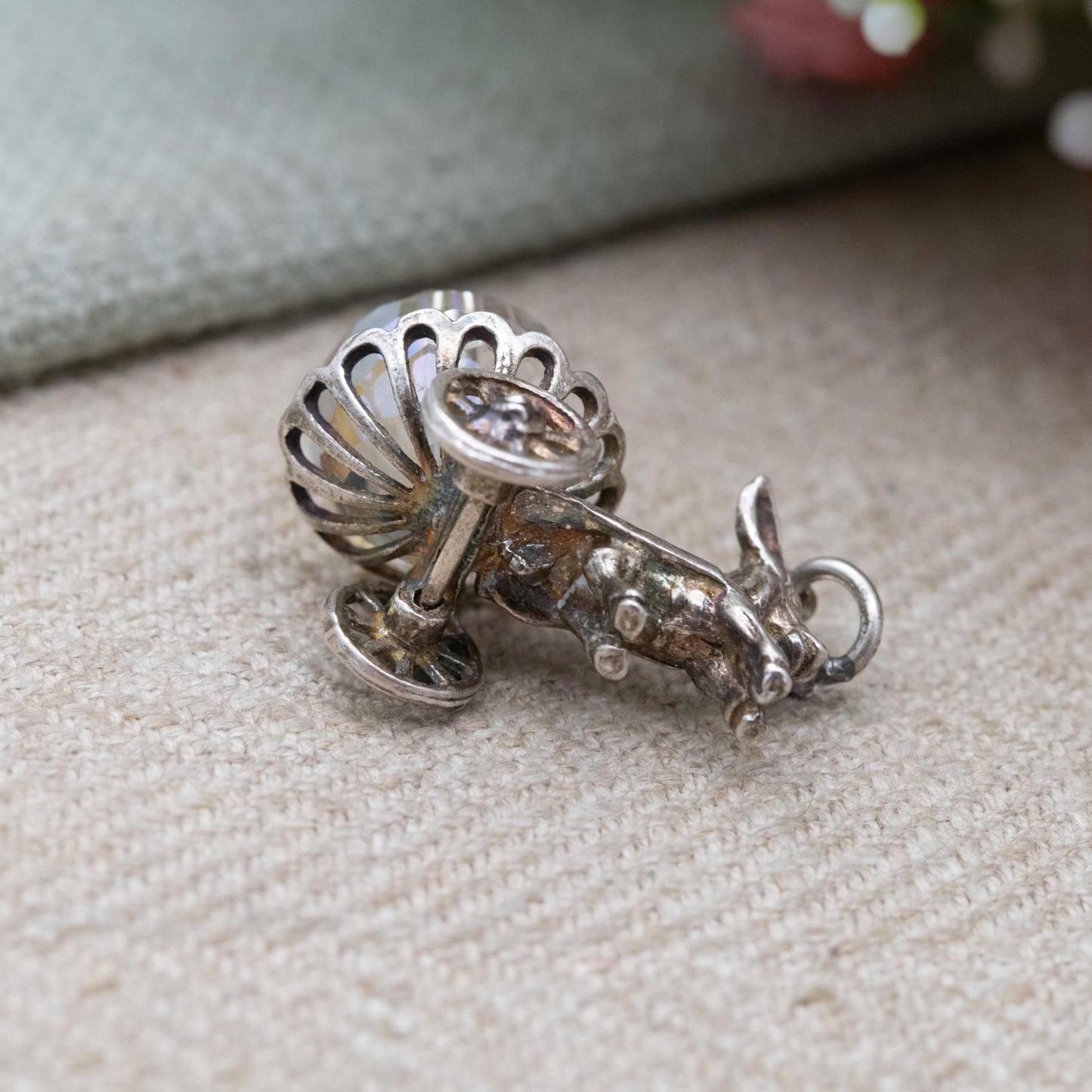 Vintage Sterling Silver Aurora Crystal Moving Donkey Cart Charm Pendant - Fantasy Princess Carriage | Gift for Charm Bracelet