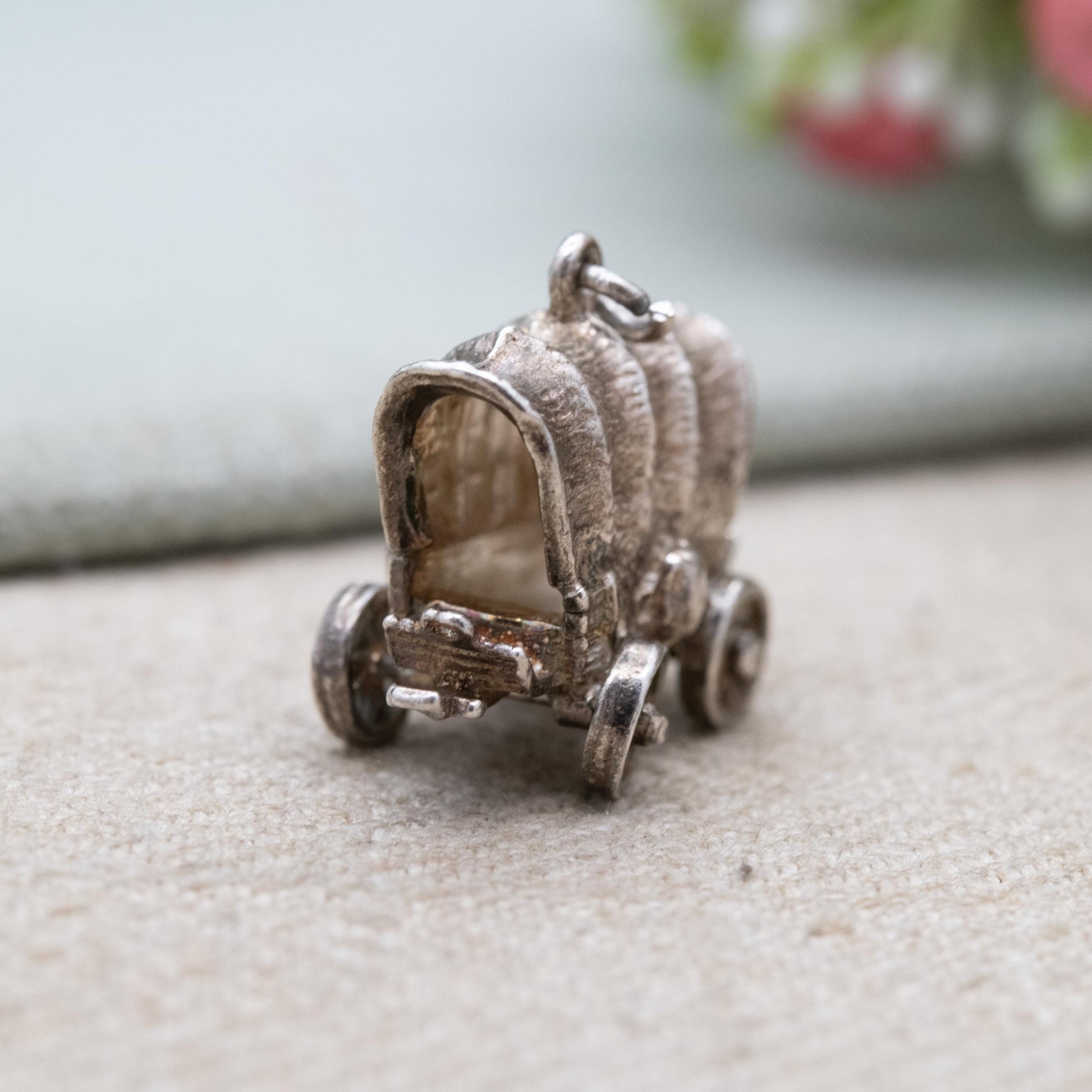 Vintage Sterling Silver Covered Wagon Charm Pendant - Moving Wheels Pioneer Wagon | Wild West Gift for Charm Bracelet