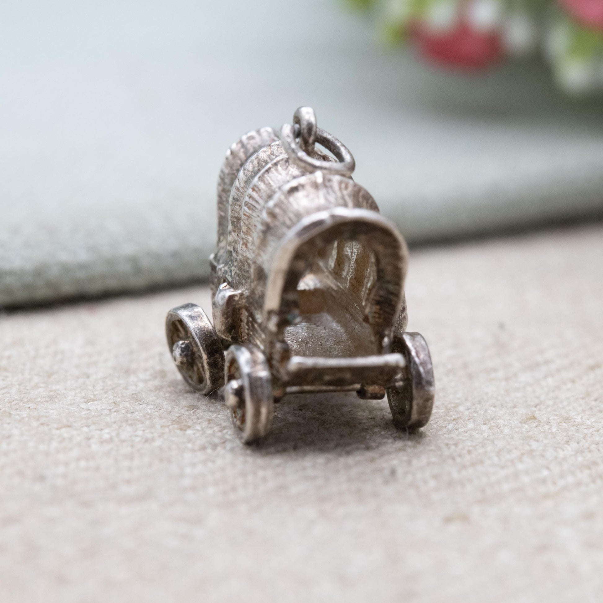 Vintage Sterling Silver Covered Wagon Charm Pendant - Moving Wheels Pioneer Wagon | Wild West Gift for Charm Bracelet