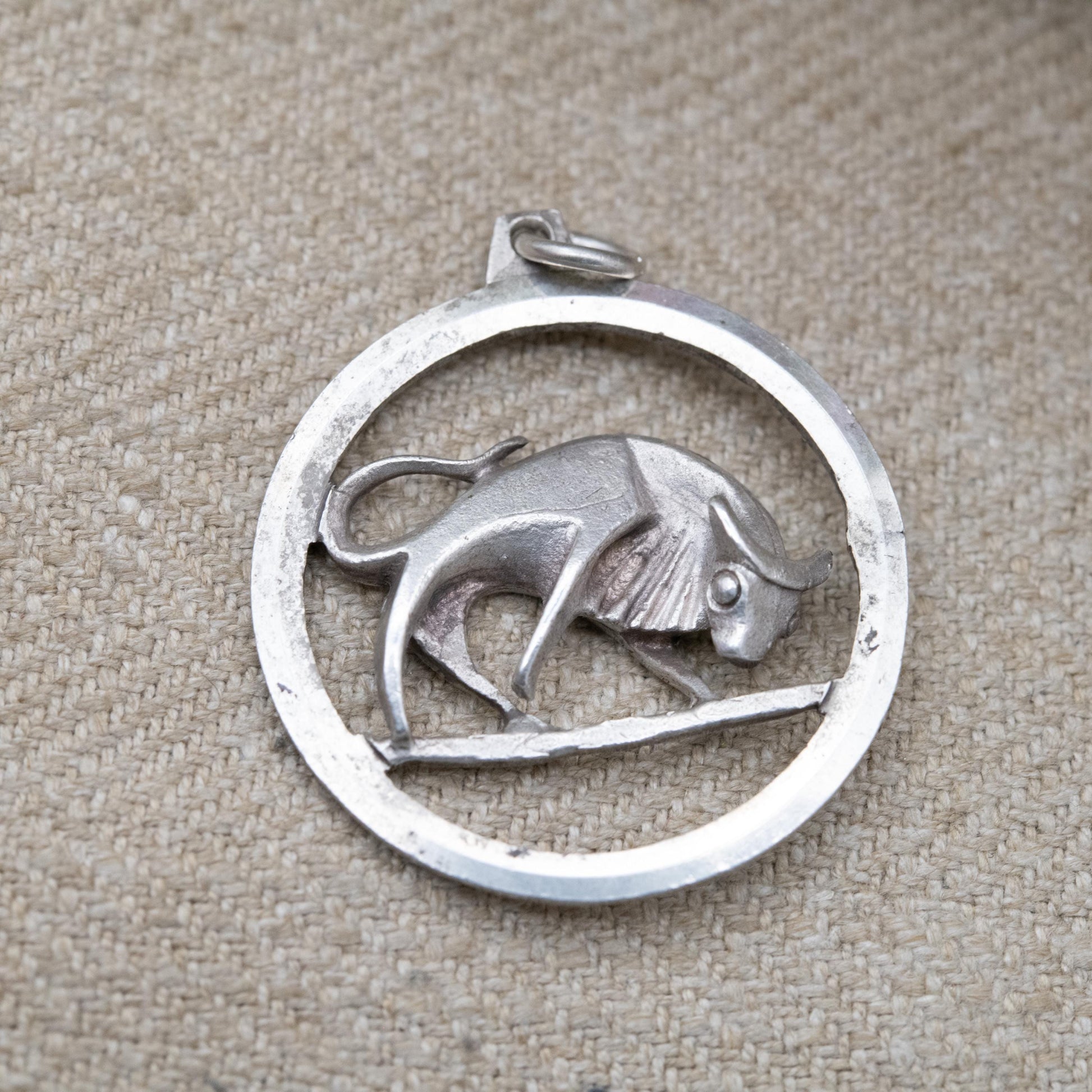 Vintage Sterling Silver Taurus Bull Fred Manshaw Pendant - Astrological Zodiac Star Sign | c. 1970s Mid-Century April May Birthday Gift