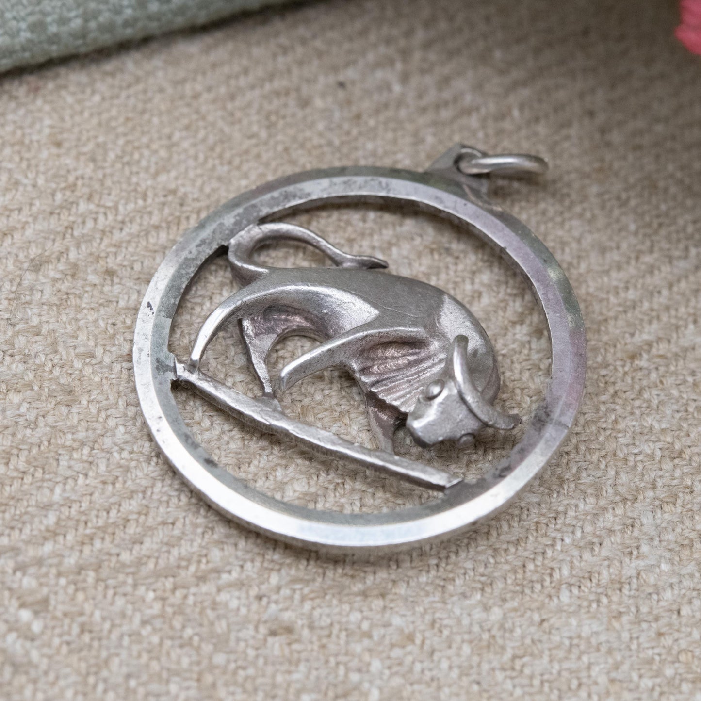 Vintage Sterling Silver Taurus Bull Fred Manshaw Pendant - Astrological Zodiac Star Sign | c. 1970s Mid-Century April May Birthday Gift