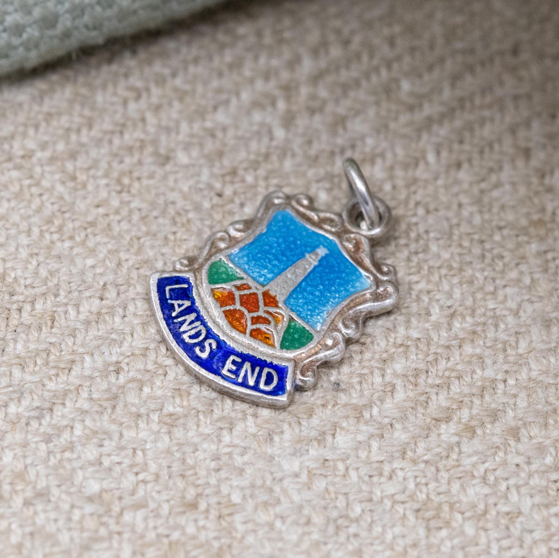 Vintage Sterling Silver Lands End Shield Charm Pendant - England | Cornwall | English | Tourist | Souvenir Gift for Charm Bracelet