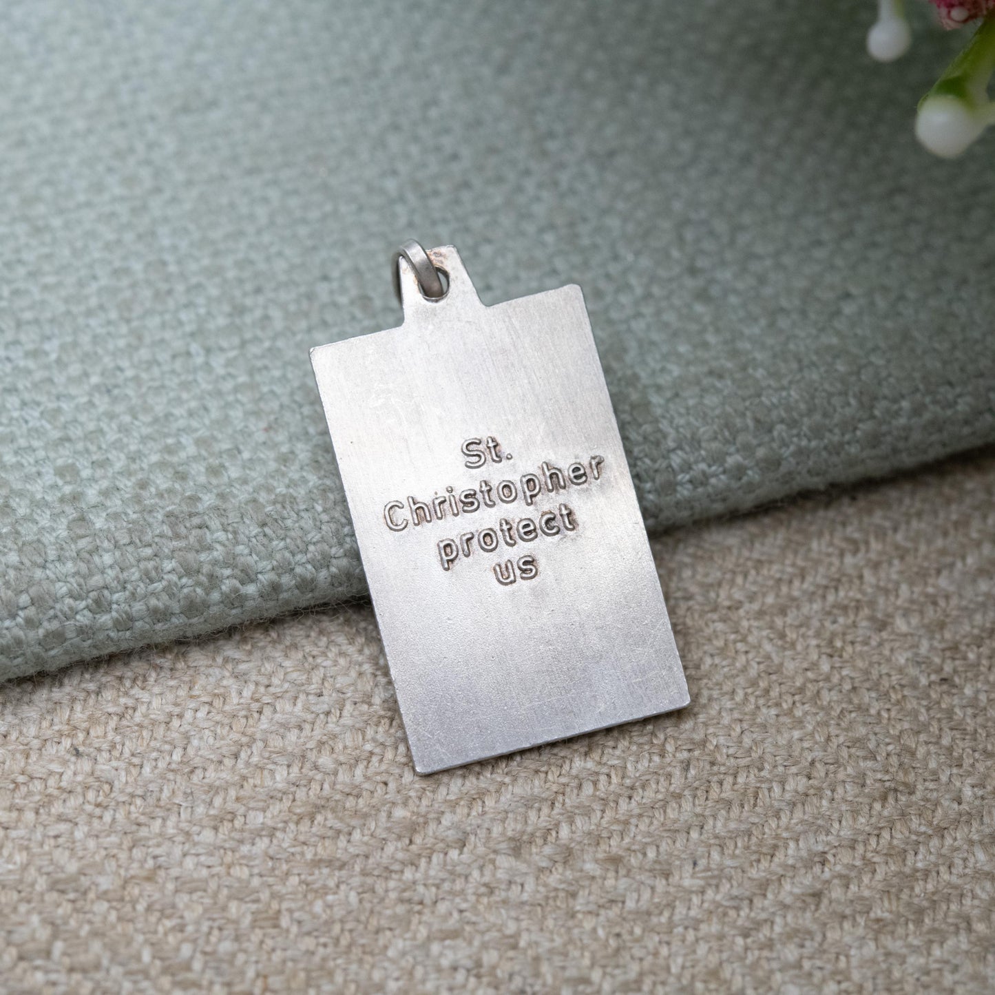 Vintage Sterling Silver St. Christopher Pendant - Embossed Relief | Rectangle Shape | Saint of Travelling | Religious Jewellery