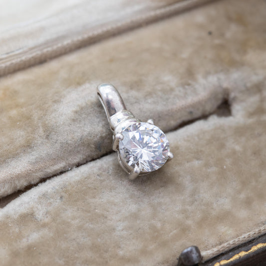 Sterling Silver CZ Solitaire Pendant - Small Sparkly Pendant Charm for Charm Necklace | Large Clear Stone