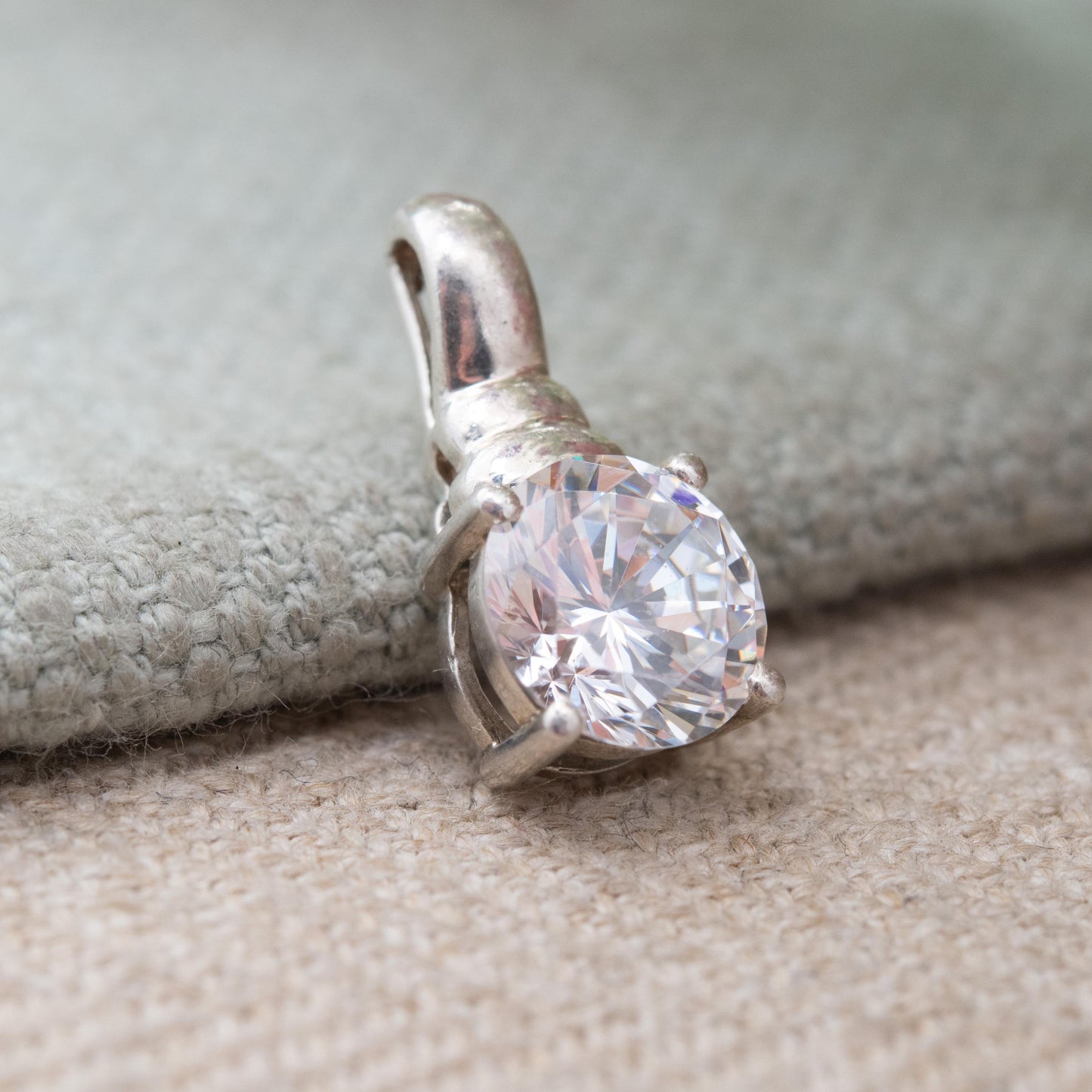 Sterling Silver CZ Solitaire Pendant - Small Sparkly Pendant Charm for Charm Necklace | Large Clear Stone