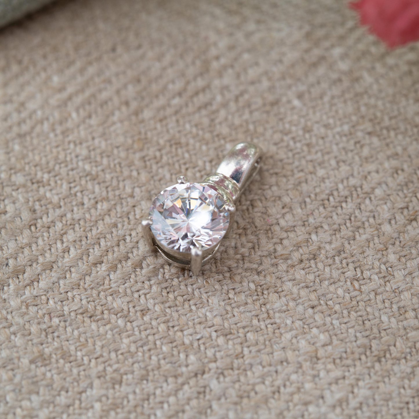 Sterling Silver CZ Solitaire Pendant - Small Sparkly Pendant Charm for Charm Necklace | Large Clear Stone