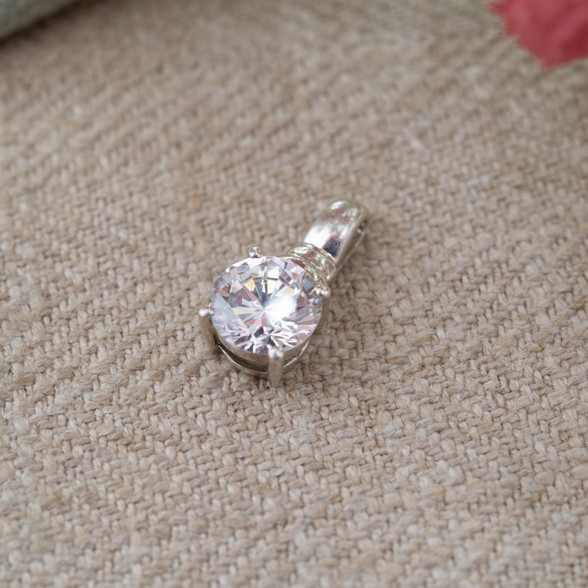 Sterling Silver CZ Solitaire Pendant - Small Sparkly Pendant Charm for Charm Necklace | Large Clear Stone