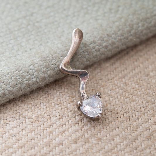 Sterling Silver CZ Dragons Tail Pendant - Small Sparkly Pendant Charm for Necklace | Small Love Heart Cut Clear Stone