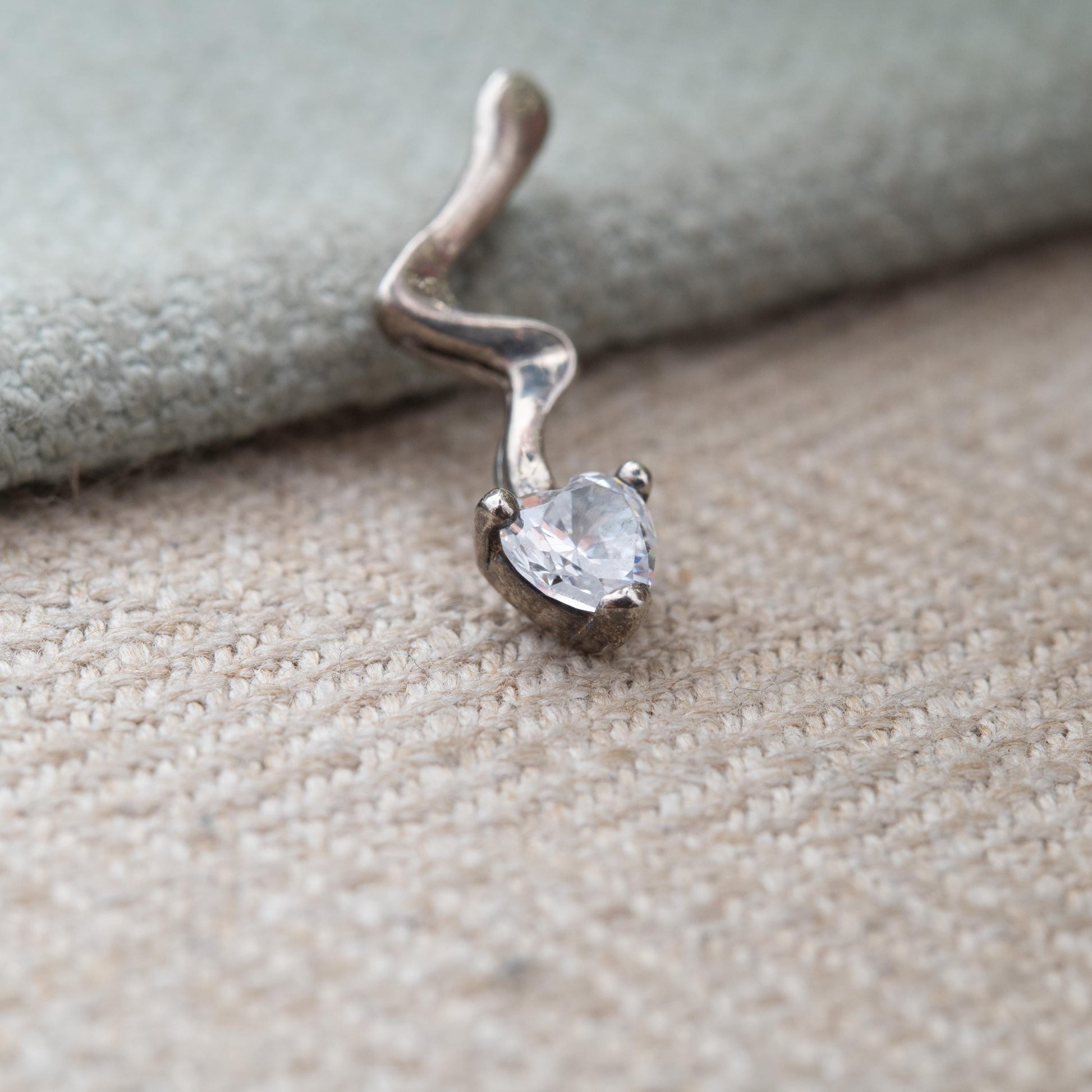 Sterling Silver CZ Dragons Tail Pendant - Small Sparkly Pendant Charm for Necklace | Small Love Heart Cut Clear Stone