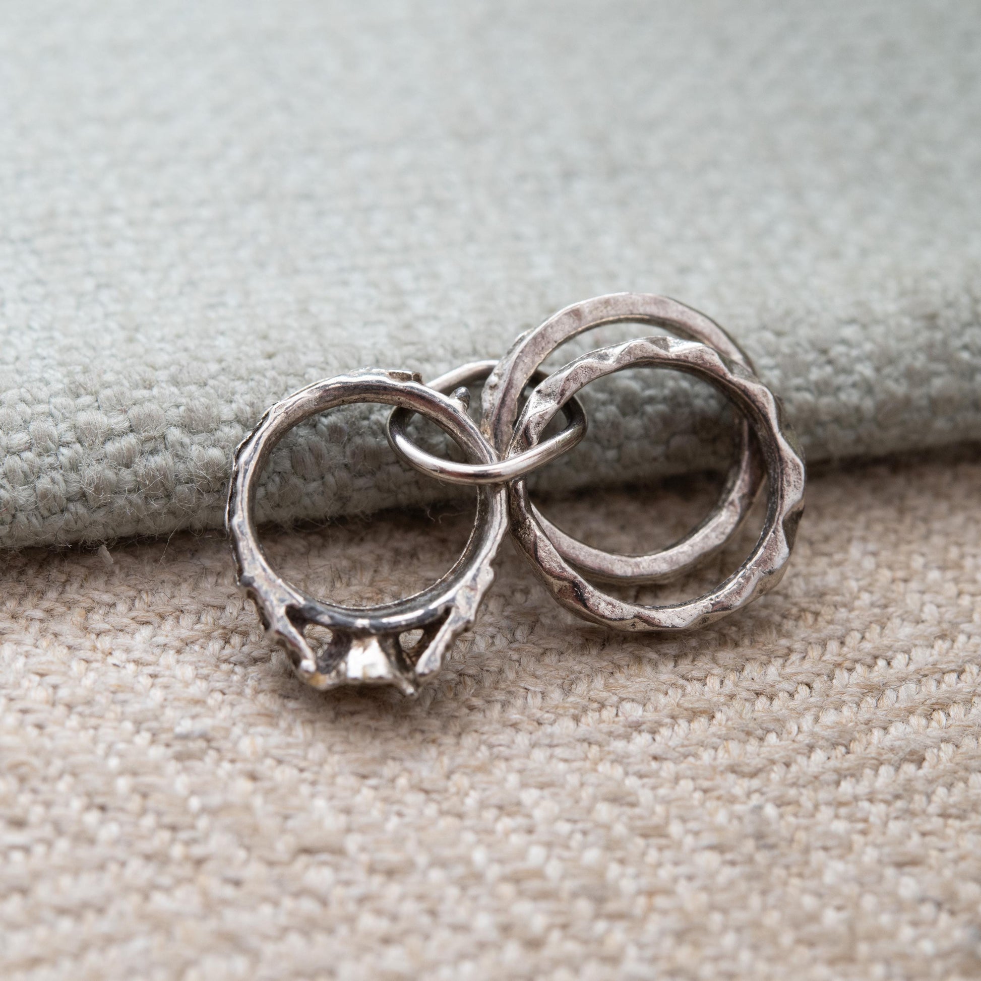 Vintage Sterling Silver Mini Wedding Ring Set Charm Pendant - Eternity Band Wedding Band and Engagement Ring | Gift for Charm Bracelet