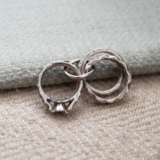 Vintage Sterling Silver Mini Wedding Ring Set Charm Pendant - Eternity Band Wedding Band and Engagement Ring | Gift for Charm Bracelet