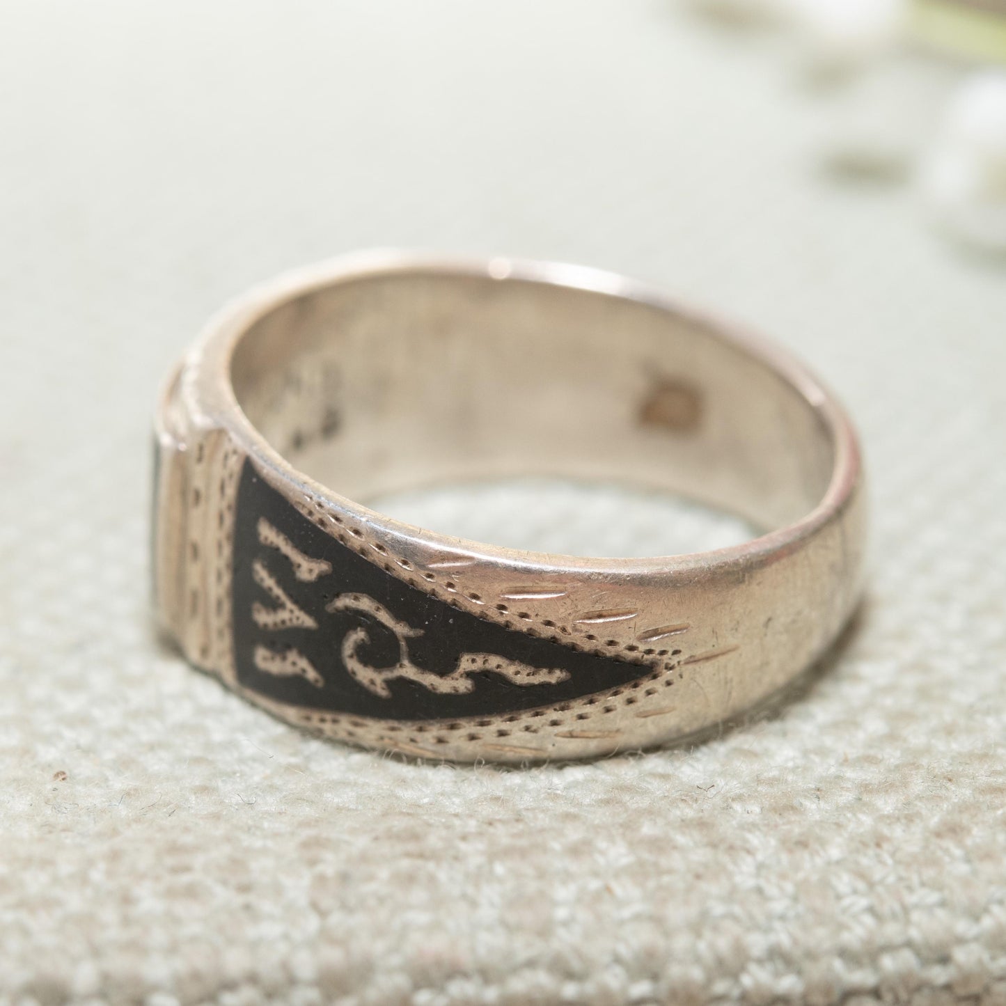 Vintage Sterling Silver Niello Siam Mekhala Goddess of Lightening Ring - Thailand God Dancer | Siamese Silver | UK Size - P US Size - 7 3/4