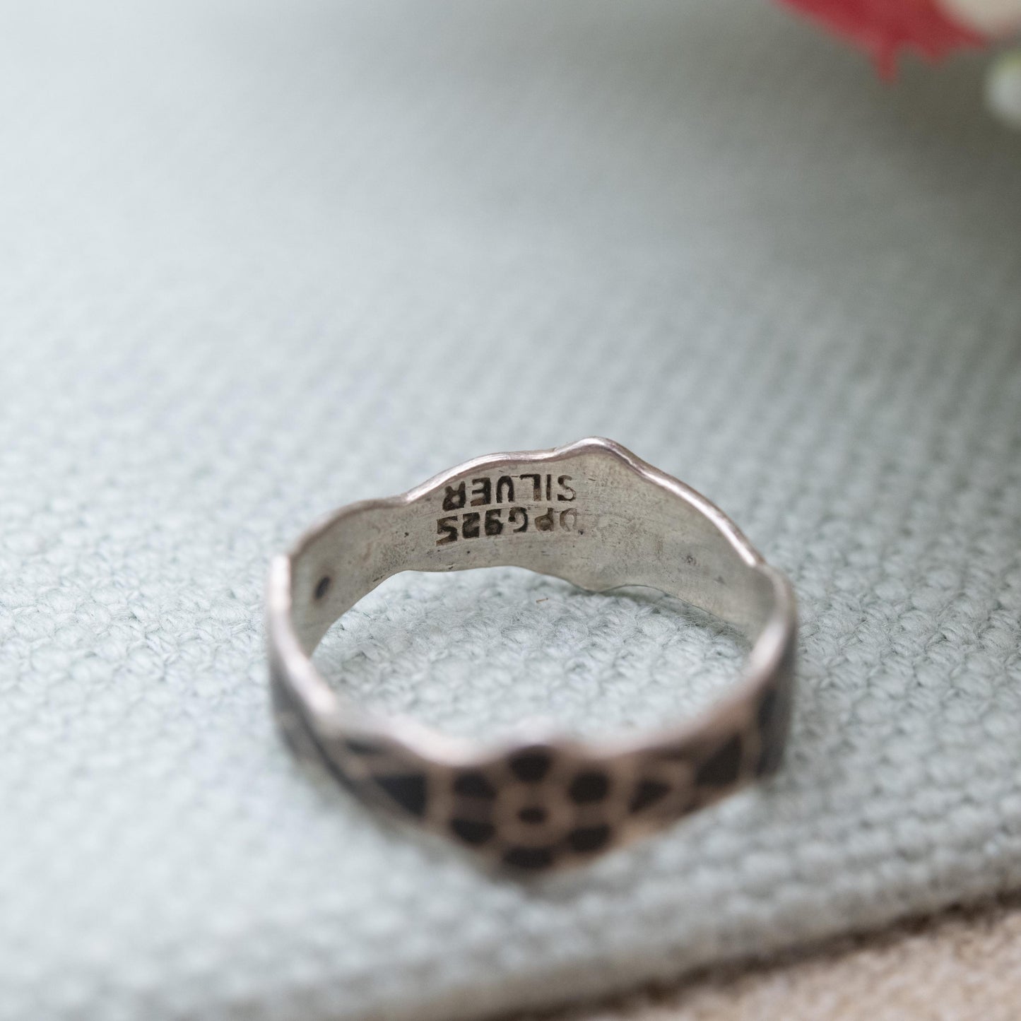 Vintage Sterling Silver Niello Siam Floral Ring - Thailand Enamel Flower | Siamese Silver | UK Size - K 1/2 |US Size - 5 1/2