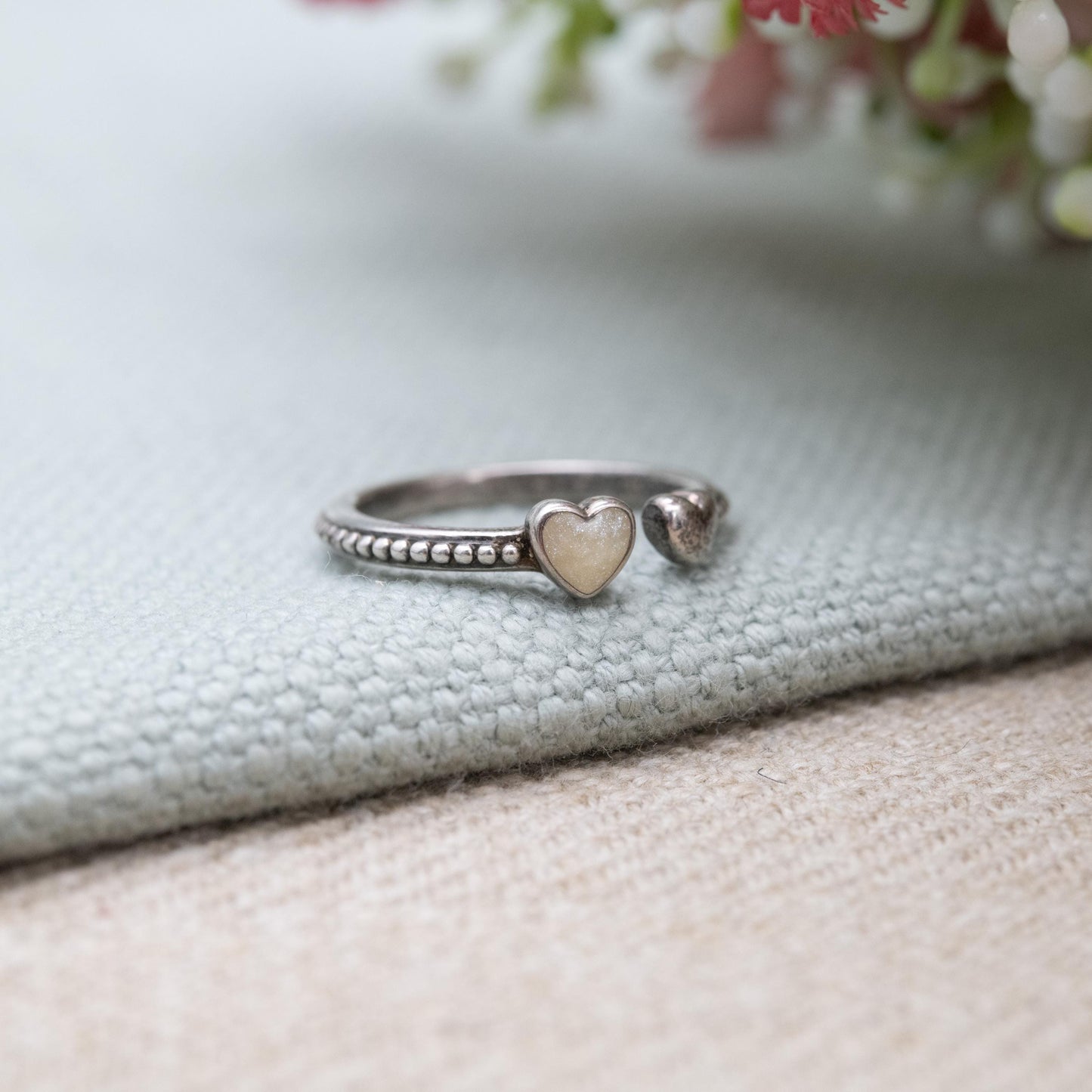 Pandora Sterling Silver Heart Torque Ring with Beaded Band - Pretty Everyday Adjustable Stacking Solitaire | UK Size - J 1/2 | US Size - 5