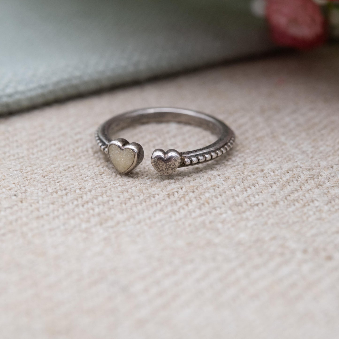 Pandora Sterling Silver Heart Torque Ring with Beaded Band - Pretty Everyday Adjustable Stacking Solitaire | UK Size - J 1/2 | US Size - 5