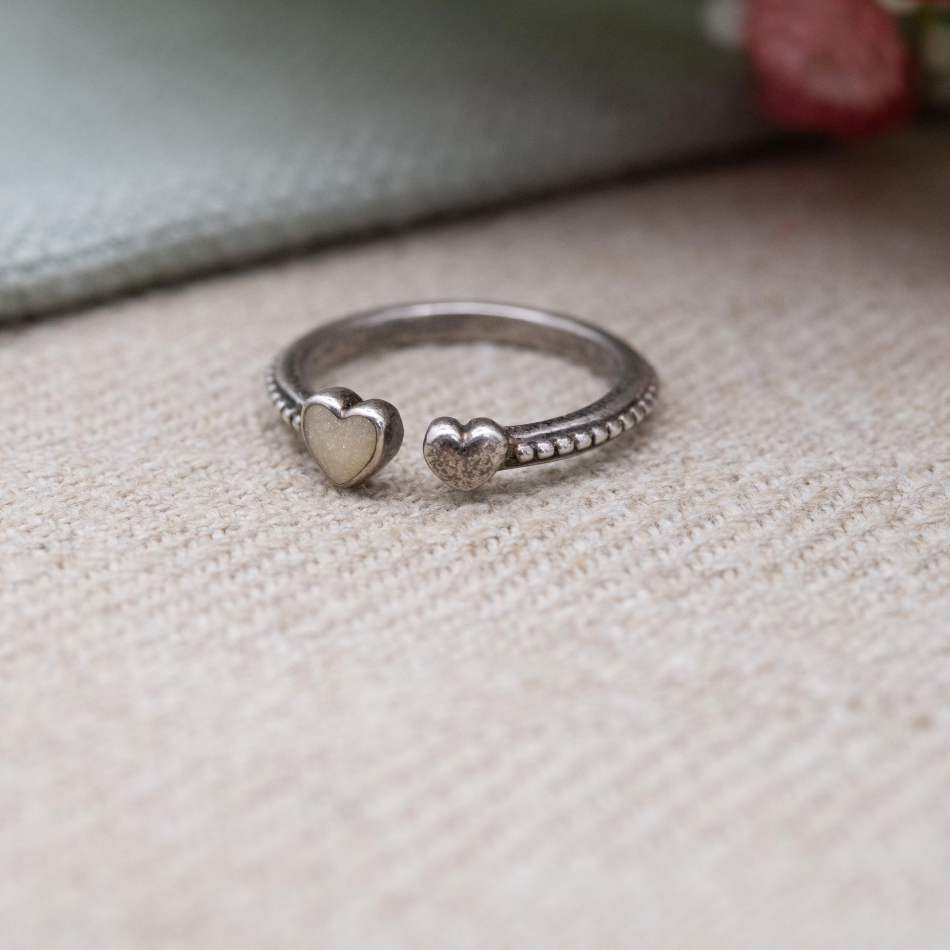 Pandora Sterling Silver Heart Torque Ring with Beaded Band - Pretty Everyday Adjustable Stacking Solitaire | UK Size - J 1/2 | US Size - 5