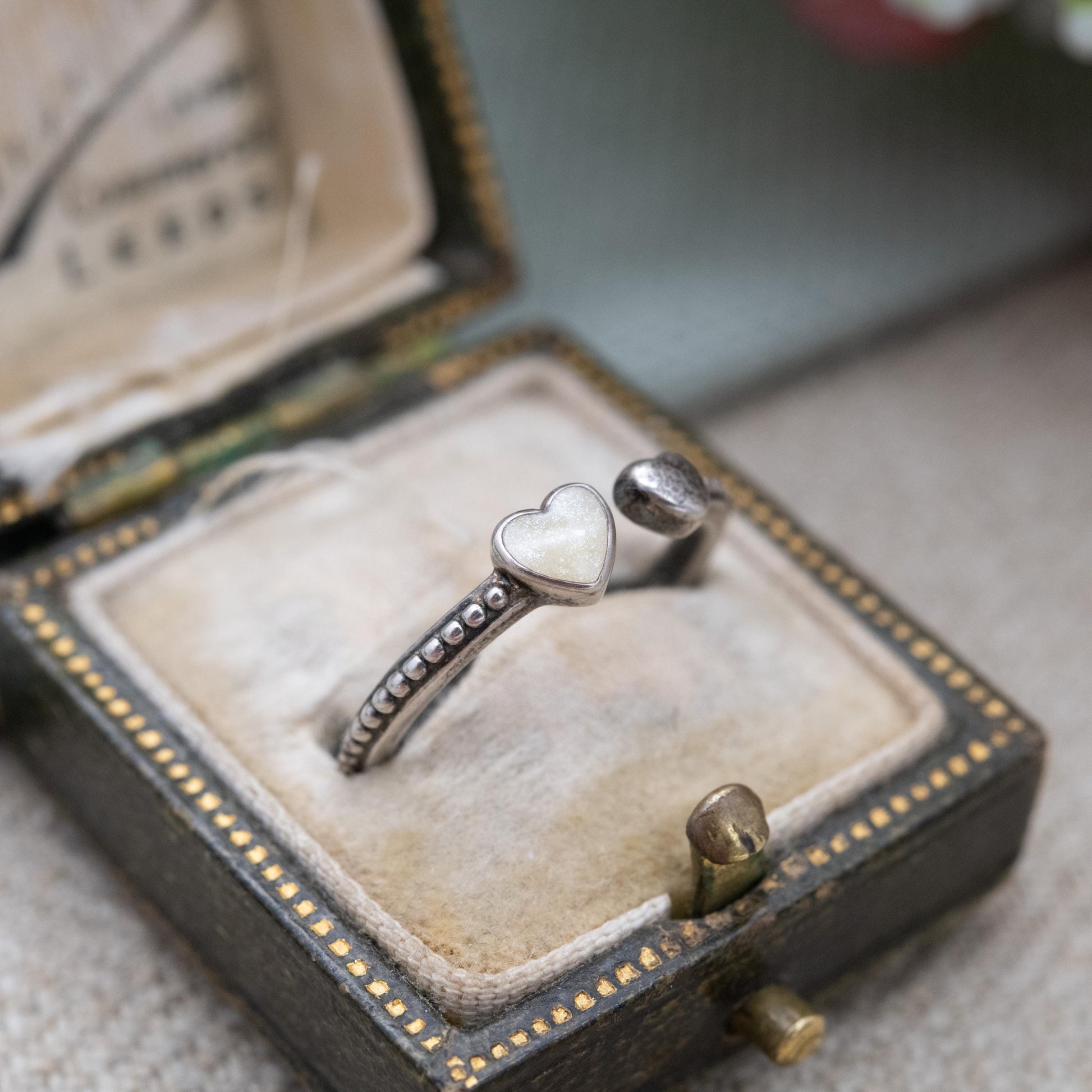 Pandora Sterling Silver Heart Torque Ring with Beaded Band - Pretty Everyday Adjustable Stacking Solitaire | UK Size - J 1/2 | US Size - 5