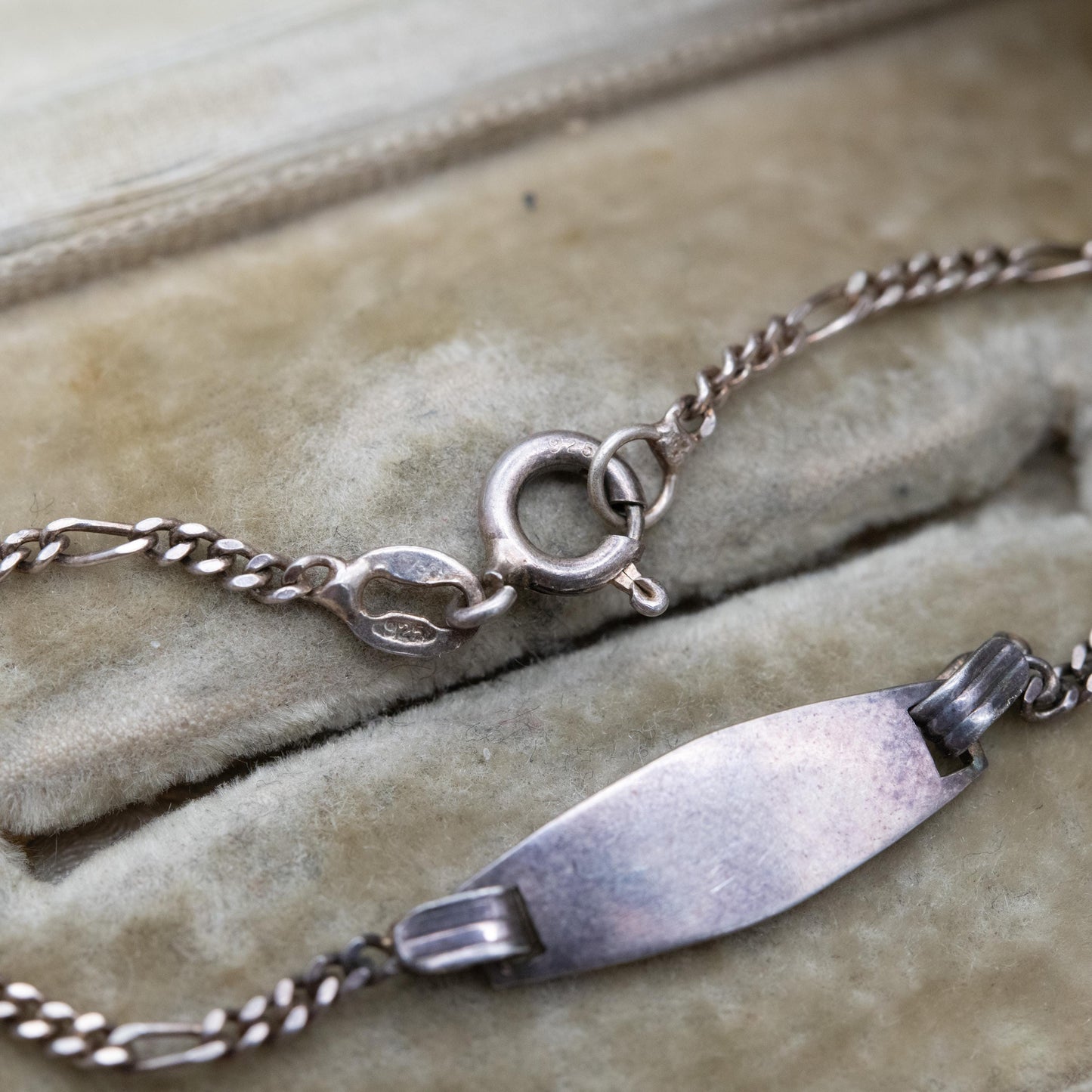 Vintage Italian Sterling Silver ID Bracelet - Figaro Links | Charm Bracelet | Unisex Jewellery Gift for Him