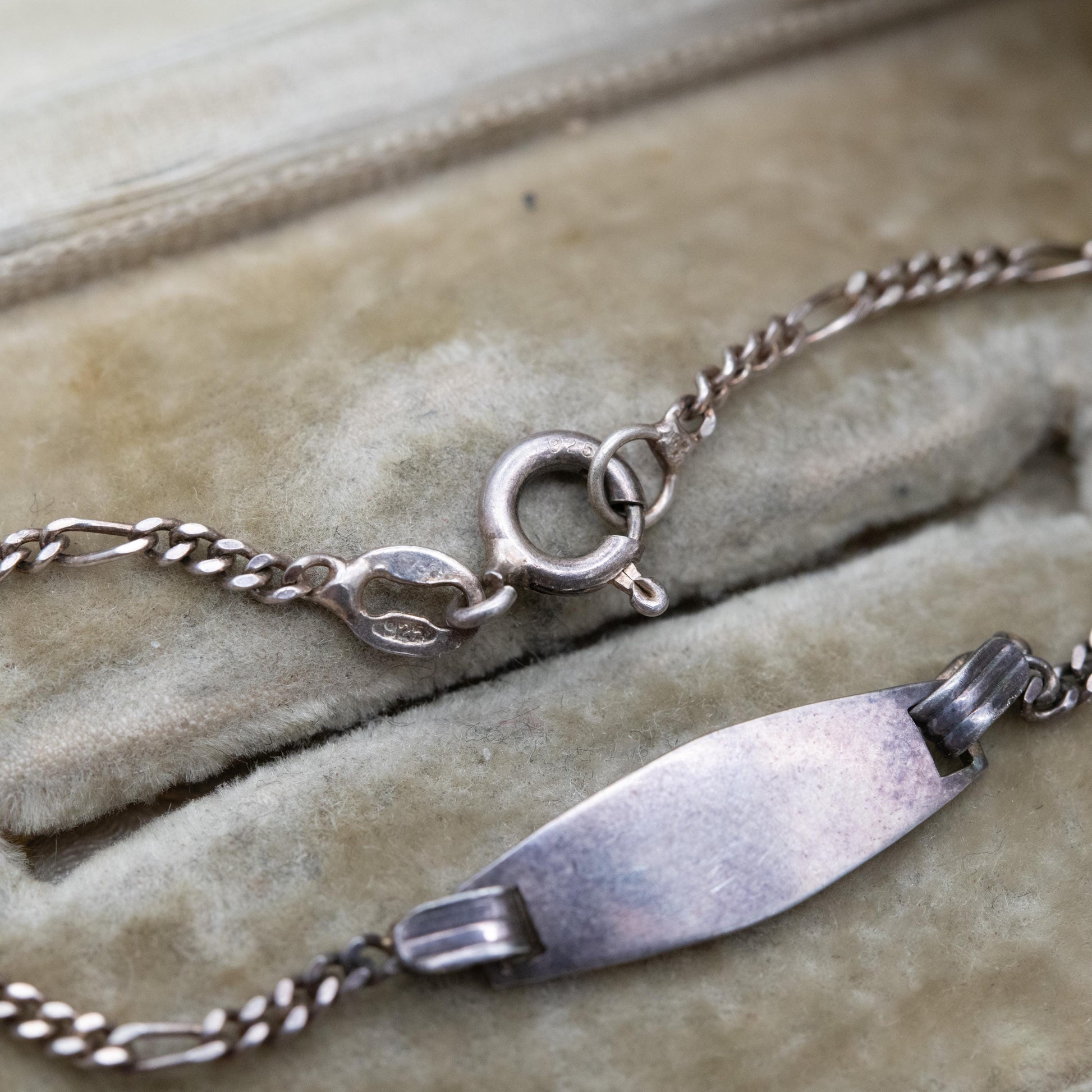 Vintage Italian Sterling Silver ID Bracelet - Figaro Links | Charm Bracelet | Unisex Jewellery Gift for Him