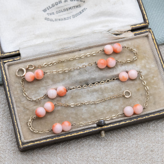 Vintage 9ct Gold Angel Skin Coral Necklace 1983 | 15"