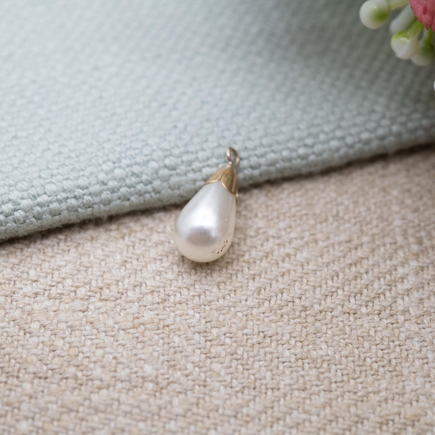 Vintage 9ct Gold Faux Pearl Teardrop Pendant c. 1960s - for Charm Necklace